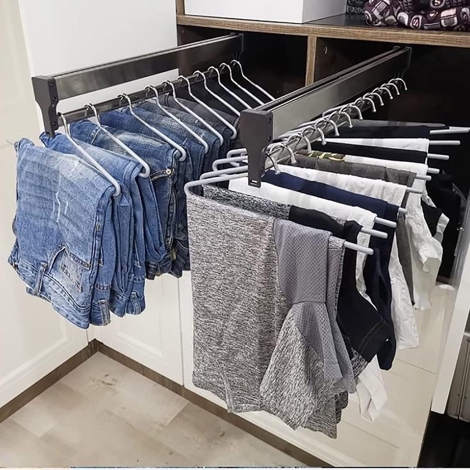 HONGKEFIT Closet Clothes Hanger Rail, Pull Out Clothes Hanger Rod Adjustable Wardrobe Clothing Rail Hanger Rack Bar for Pants Clothes Tainless Stee (Size : 500mm/19.7INCH)