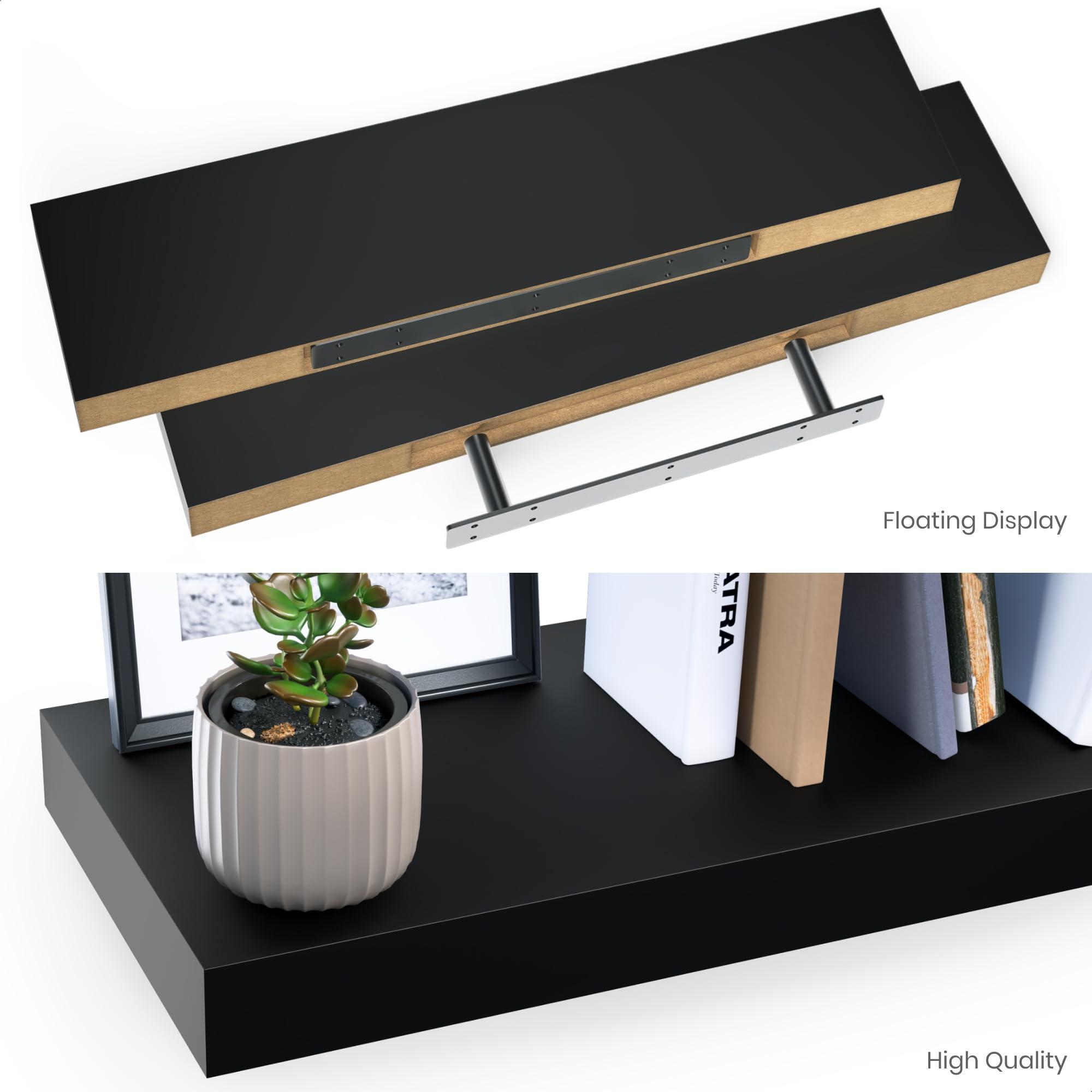 Ballucci Ballucci Floating Shelves, 36" Wood Wall Shelf Set of 2, with Invisible Brackets for Bathroom, Living Room, Bedroom, Kitchen, Nursery, 6" Deep, Black