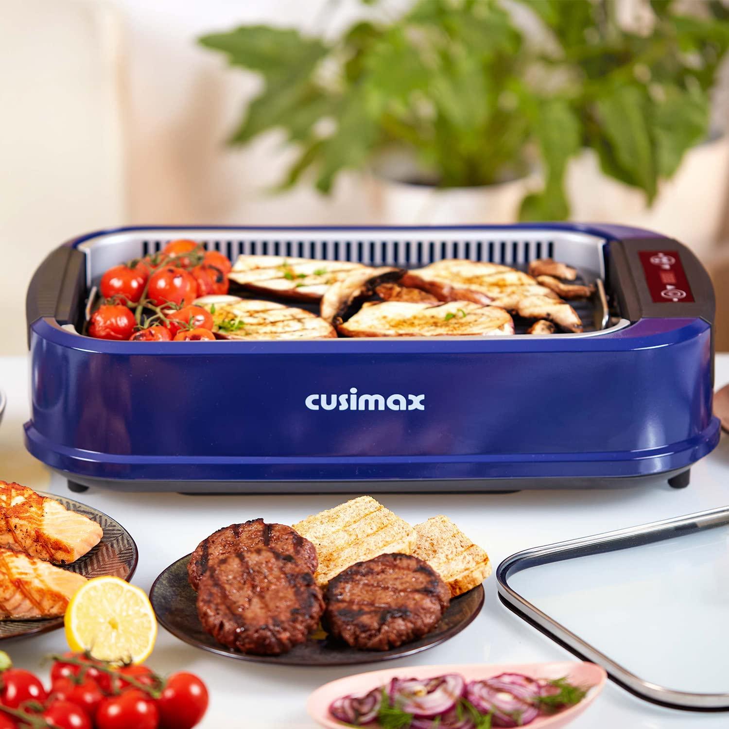 CUSIMAX CUSIMAX Smokeless Grill, 1500W Electric Indoor Grill with LED Smart Display & Tempered Glass Lid, Non-stick Removable Plate, Blue