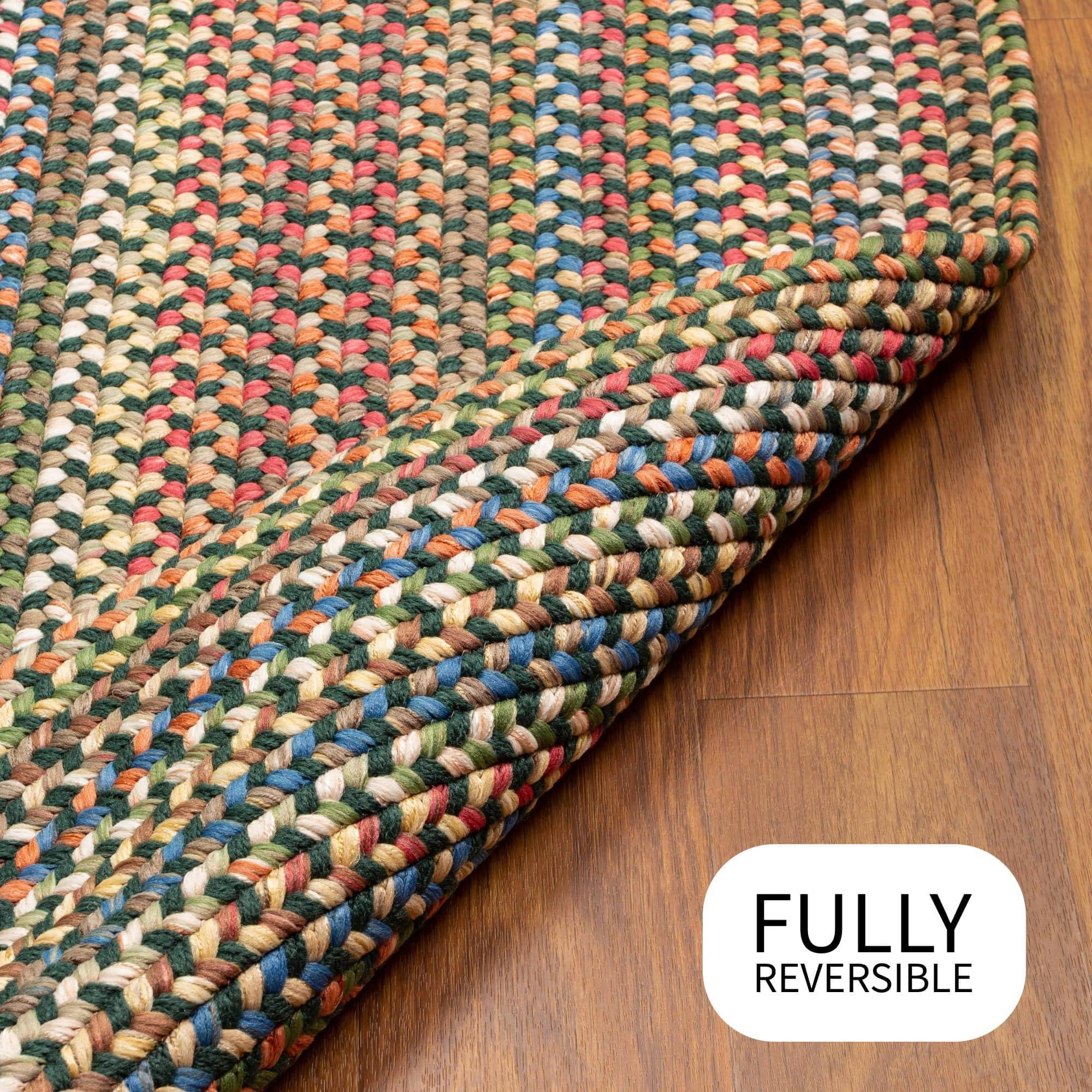 Super Area Rugs Super Area Rugs Roxbury American Made Braided Rug for Indoor Outdoor Spaces, Spruce Green/Natural Multi, 3' X 5' Oval