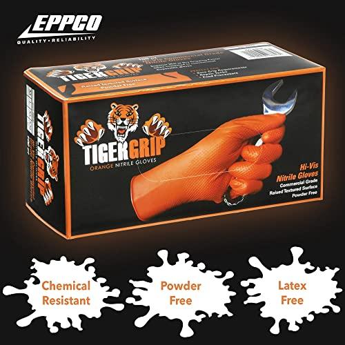 EPPCO EPPCO TigerGrip 8-Mil Nitrile Glove Disposable Powder, Latex Free Textured Superior Grip Orange Gloves, XL, Box of 100