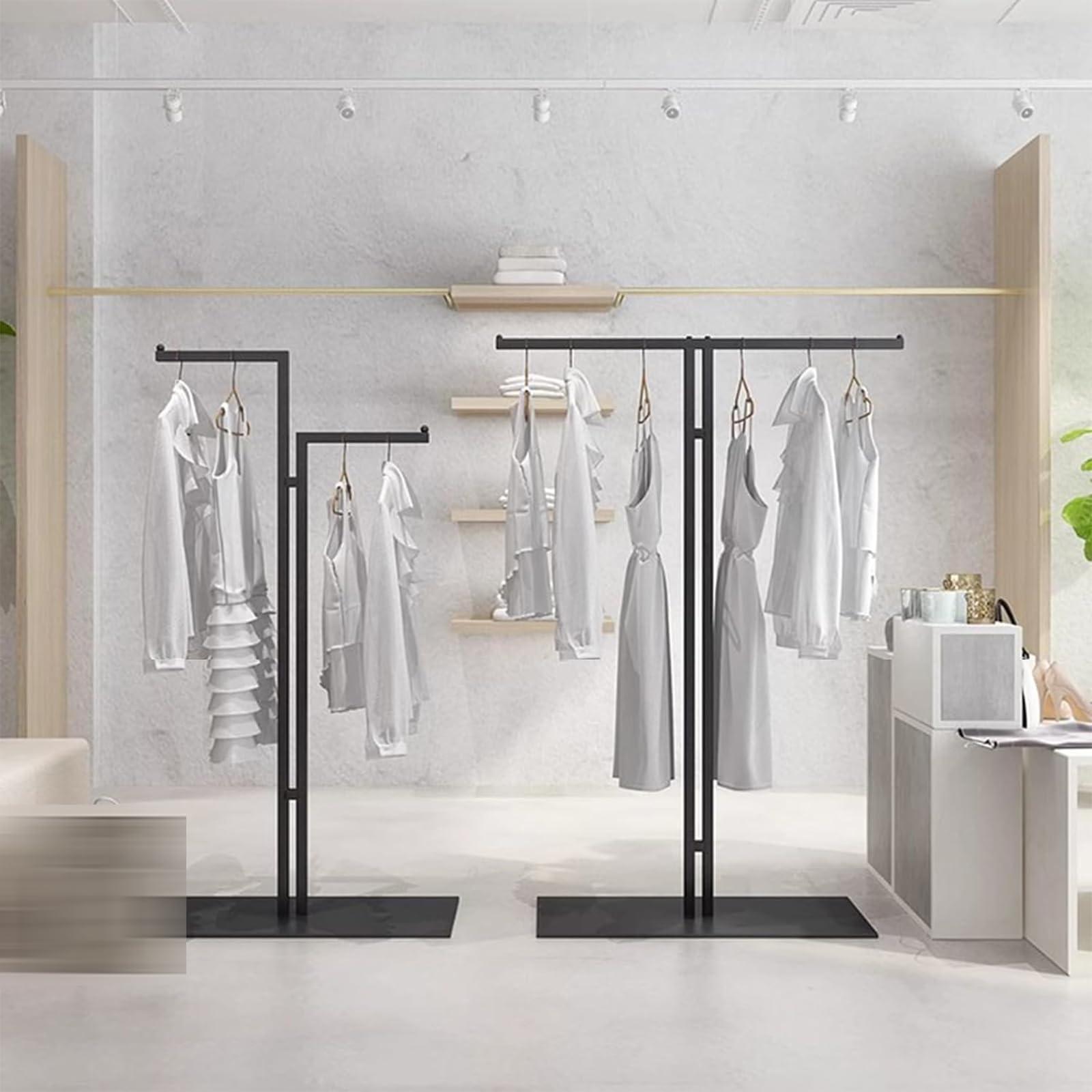 JOMRTS JOMRTS Heavy duty Garment rack Double Rod Clothing Rack For Hanging Clothes, Freestanding Clothes Display Rack For Boutique, Heavy Duty Metal Clothes Rail For Bedroom, Space Saving Coat Rack (Black)