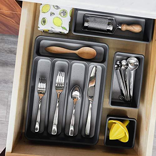 madesmart madesmart Classic Mini Silverware Tray, Soft Grip, Non-Slip Kitchen Drawer Organizer, 5 Compartments, Multi-Purpose Home Organization, BPA Free, Granite