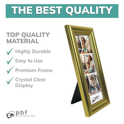 pbf PHOTO BOOTH FRAMES pbf PHOTO BOOTH FRAMES 2x6 Photo Strip Frame | 2 x 6 Photo Booth Strip Frame with Stand | Picture Frame for Photo Booth Strip | Premium Designer Photobooth Frame (Gold)
