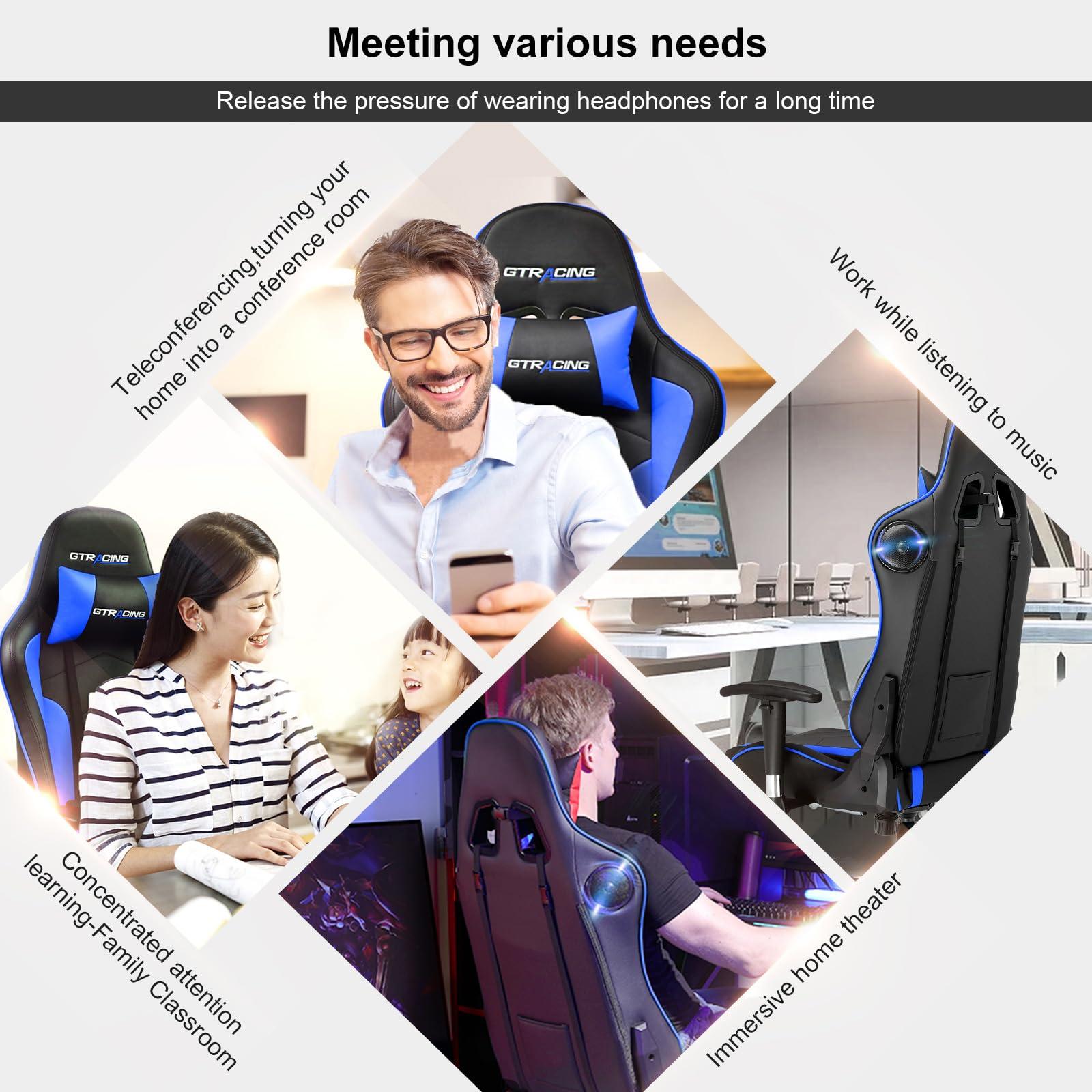 GTRACING GTRACING Gaming Chair with Speakers Bluetooth Music Video Game Chair Audio Ergonomic Design Heavy Duty Office Computer Desk ChairBlue