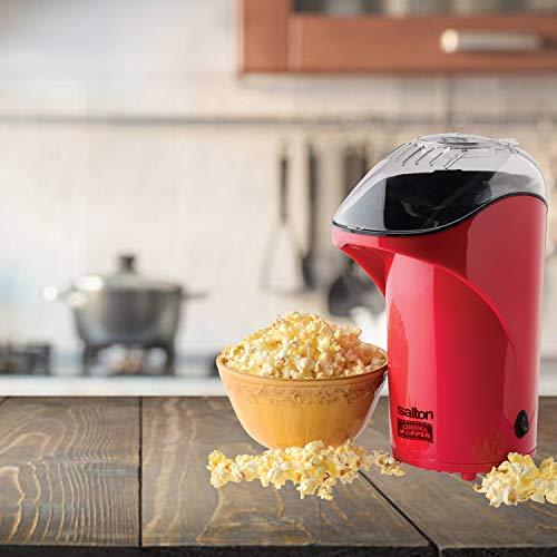 Salton Salton Cinema Hot Air Popper Popcorn Maker Oilfree Low Calorie Popcorn with Bonus Cup to Measure Kernels and Melt Butter, Convenient Countertop Design, Durable & Easy to Use, Red (CP1428R)