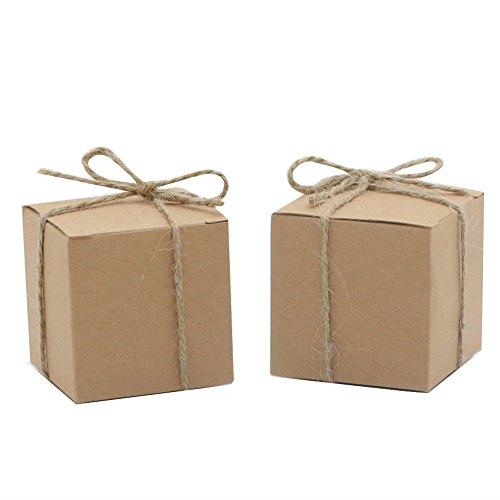 Amajoy Amajoy 50pcs Kraft Favor Boxes with 50pcs Twine, Rustic Kraft Paper Candy Box for Wedding Favor Baby Shower Favor