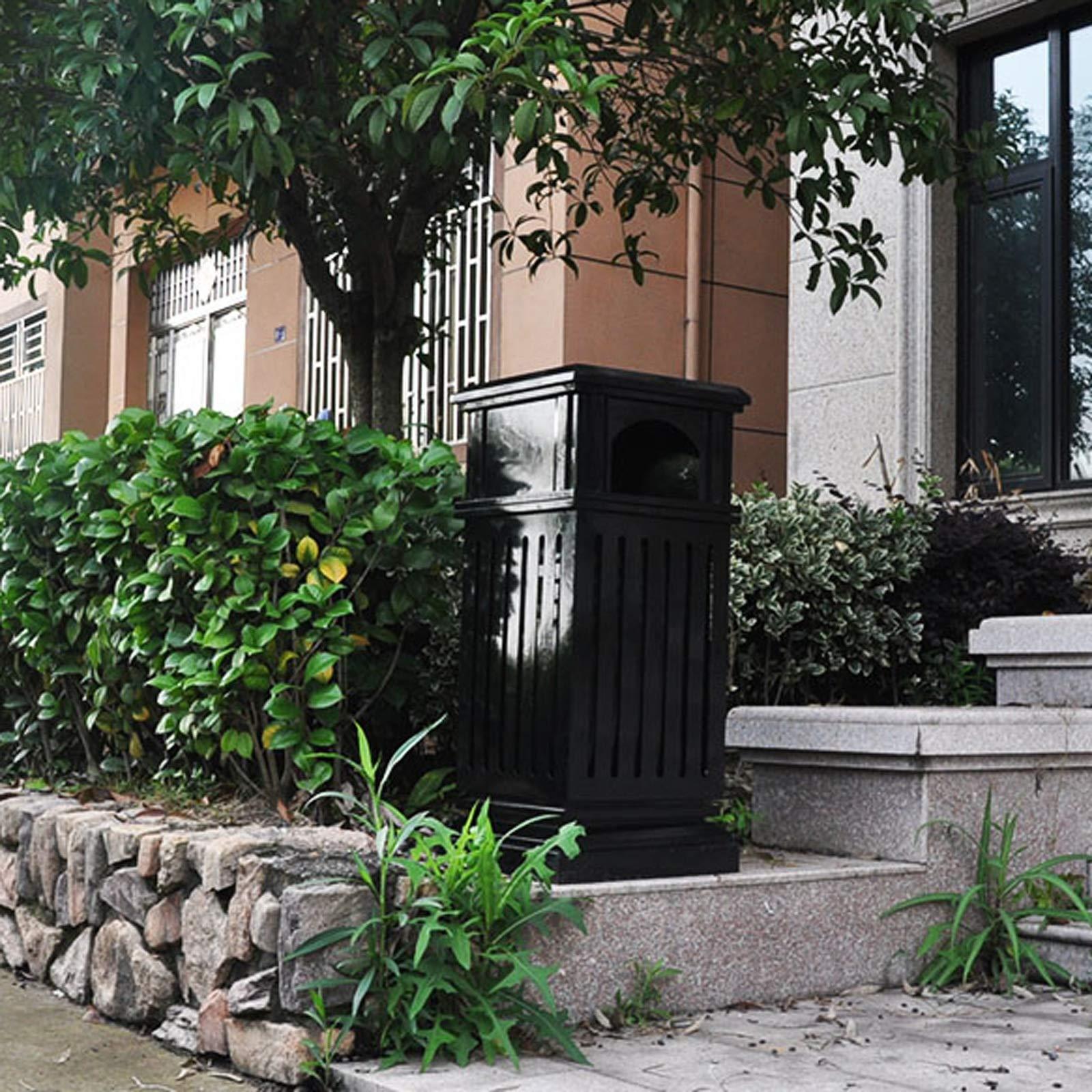 TOMYEUS TOMYEUS Outdoor Trash Can Outdoor Retro Trash Can Square Iron Commercial Waste Bin 35-inch Tall Recessed Panel Garbage Can, Recessed Decorative Panel, Black Garbage Enclosure