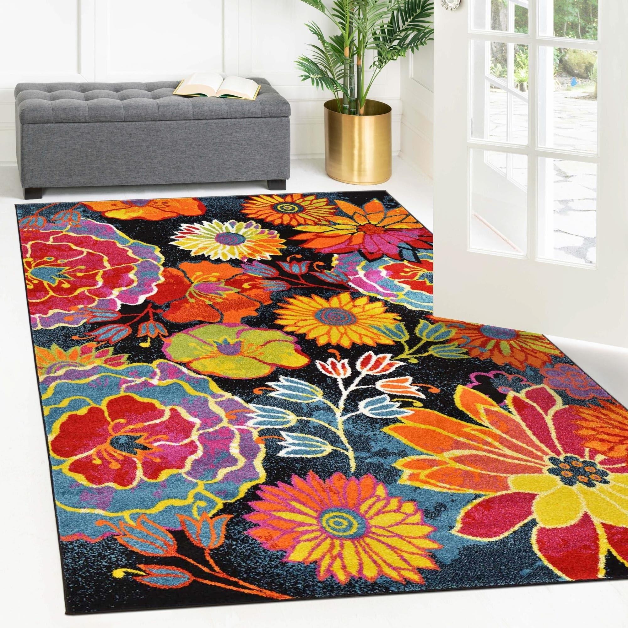 Overstock Overstock Country & Floral Noach Collection Area Rug 8'x10' - Black