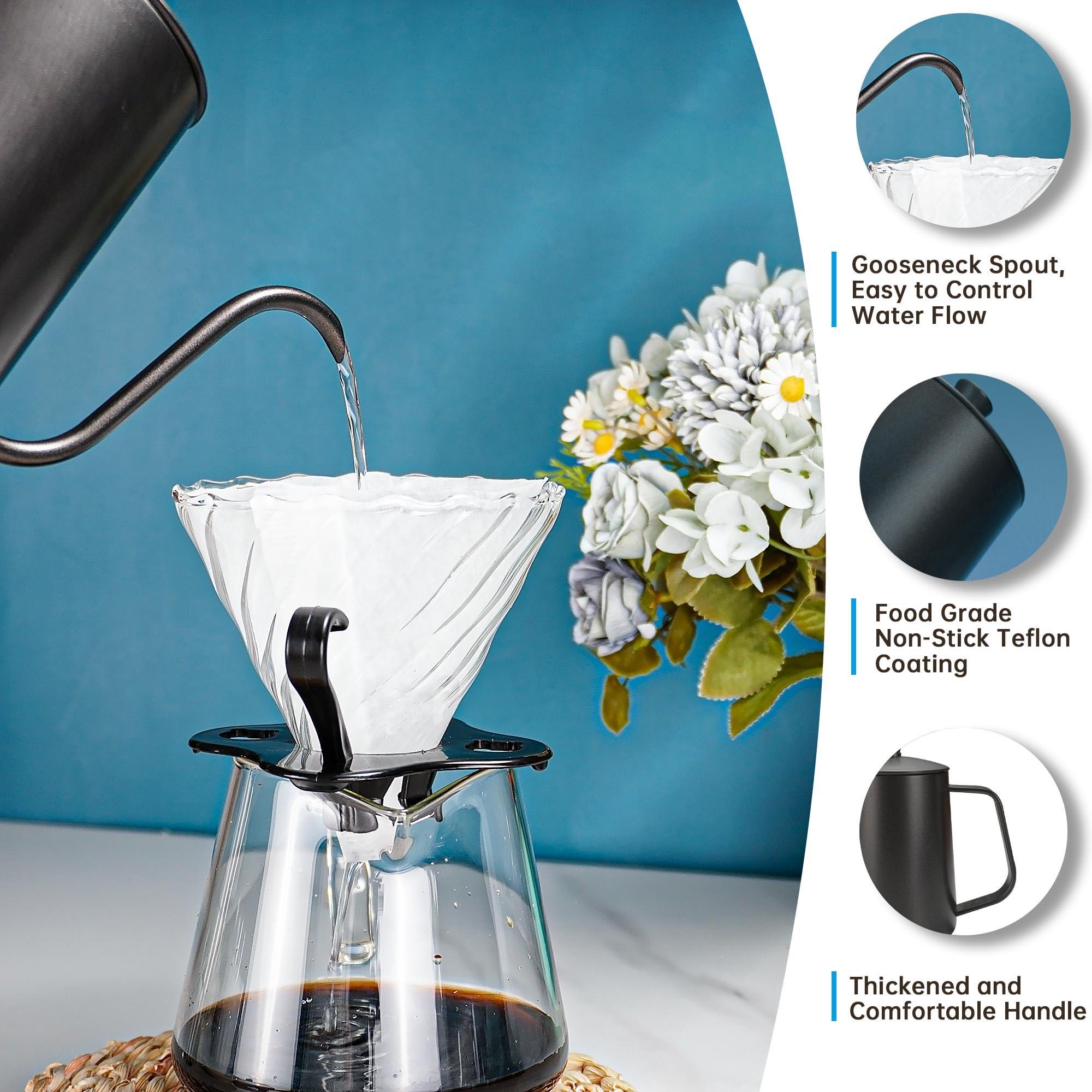 SuperCook SuperCook Hand Drip Pour Over Coffee Set, All in One Includes Gooseneck Kettle, V60 Glass Dripper, Paper Filter, Coffee Cups, Manual Grinder, Coffee Scale, Ideal for Anniversary Birthday Gift