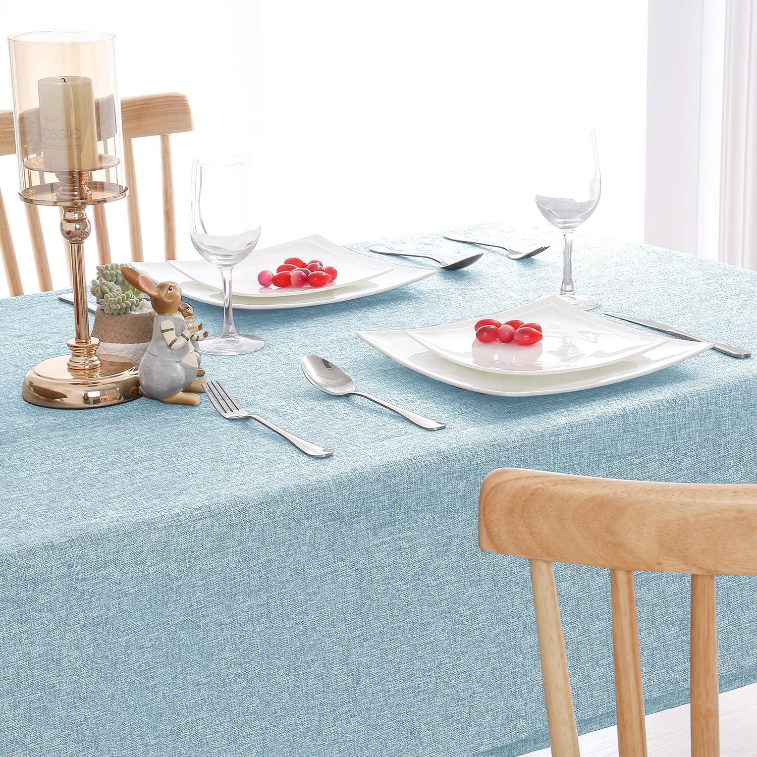 Hiasan Hiasan Faux Linen Rectangle Tablecloth - Wrinkle and Stain Resistant Washable Table Cloth for Kitchen Dining Room Holiday Table Cover for Dinner, Lux Slate Blue, 70 x 90 Inch