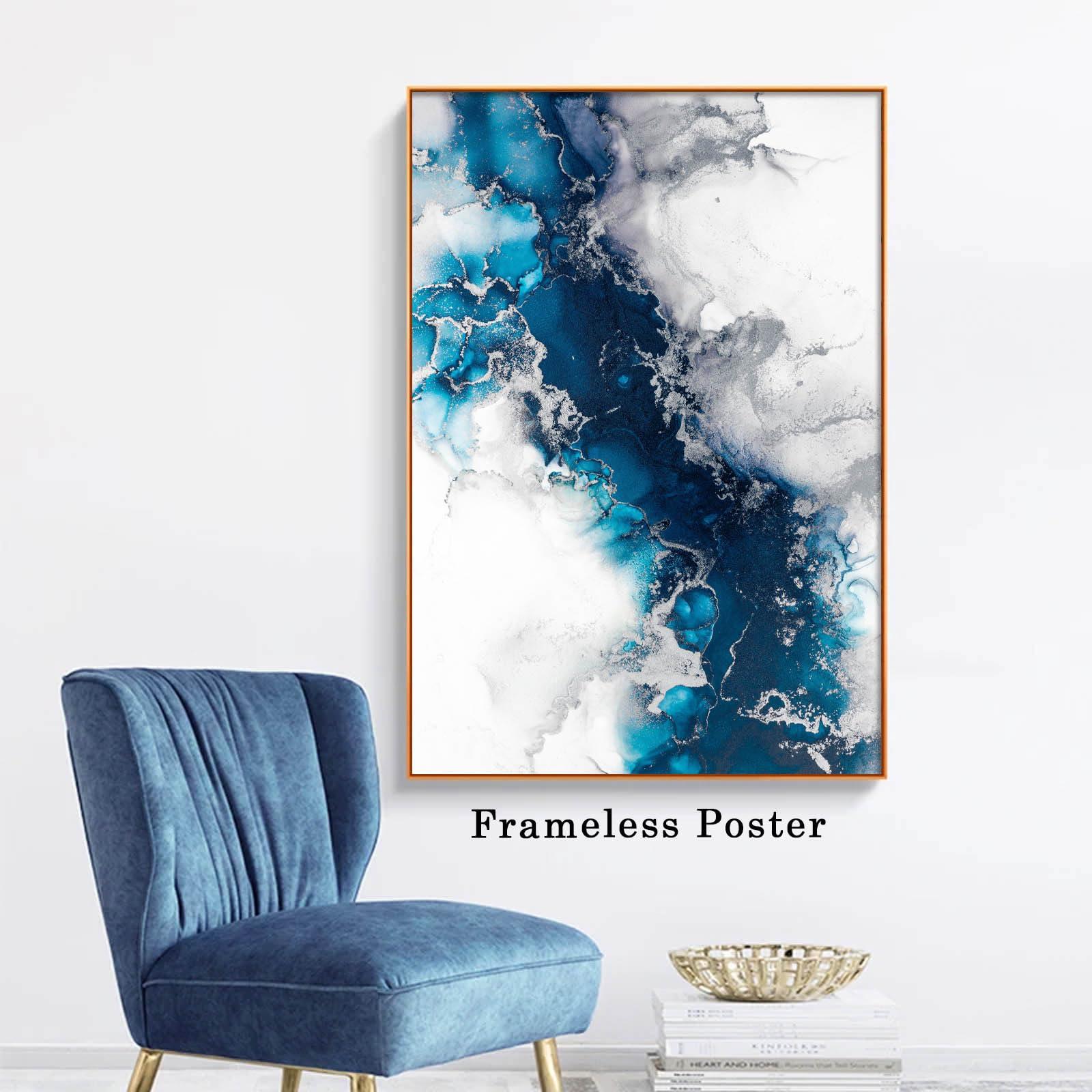 Dthllay Teal Blue Abstract Wall Art Blue Marble Canvas Art Blue Silver Abstract Picture Teal and Silver Wall Painting Abstract Teal Art Marble Navy Blue Grey and White Wall Art Bathroom 16x24inch No Frame