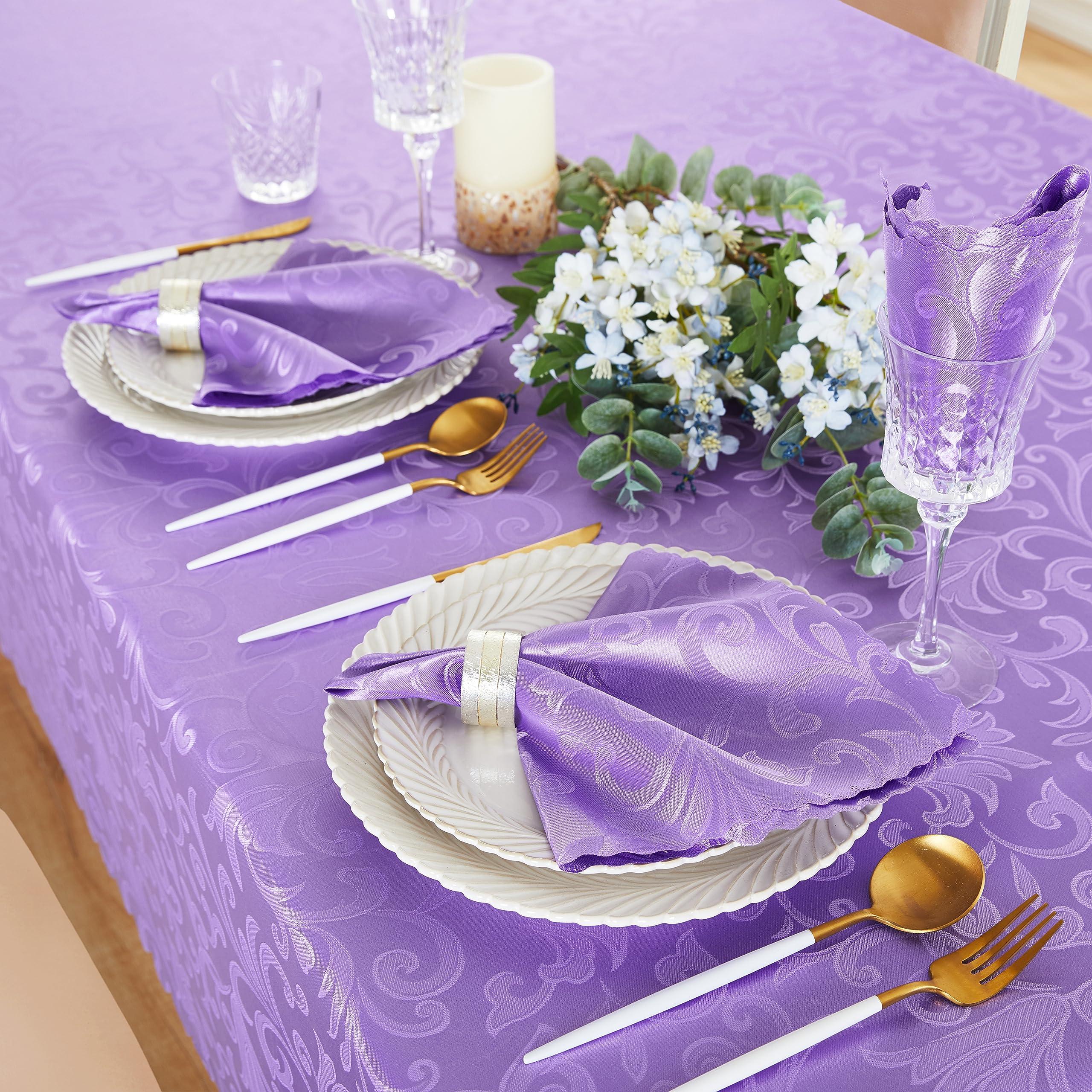 HommxJF HommxJF 12 Pieces Wave Scroll Damask Jacquard Satin Napkins Light Purple Cloth Napkins 17 x 17 inch,Water Resistant Spillproof Dinner Napkins for Restaurant Weddings Party Dinner Decoration