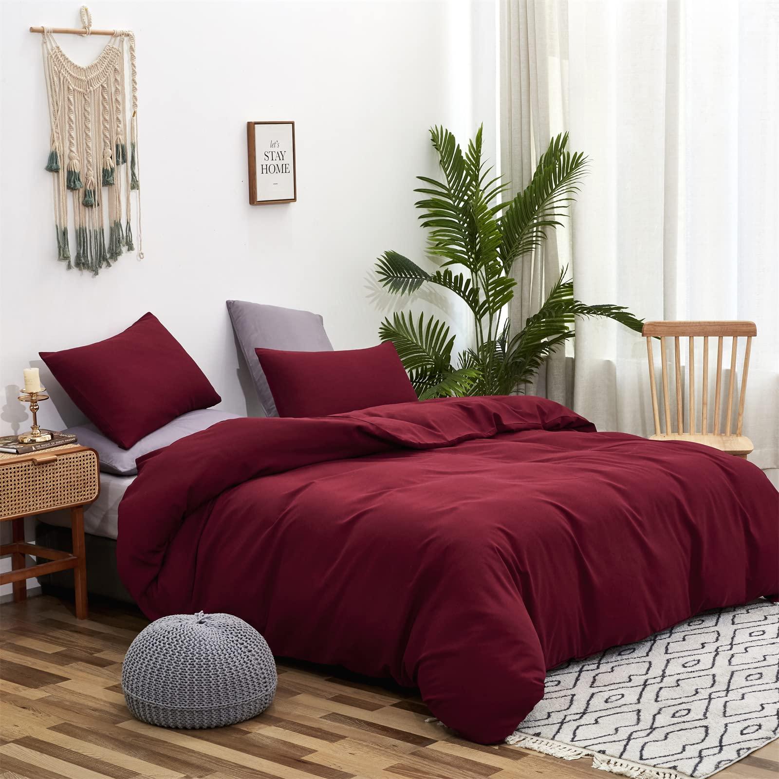 Luxlovery Luxlovery Burgundy Comforter Set Dark Red Bedding Set Full Maroon Marsala Wine Red Solid Soft Breathable Claret Blanket Quilts Maroon Comforter Set Women Girls