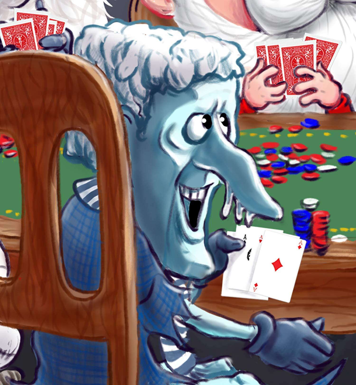 Generic Christmas Characters Playing Cards: Holiday Characters meet Dogs Playing Poker Cartoon Signed Print Wall Art, Southworth Heavy Linen Paper