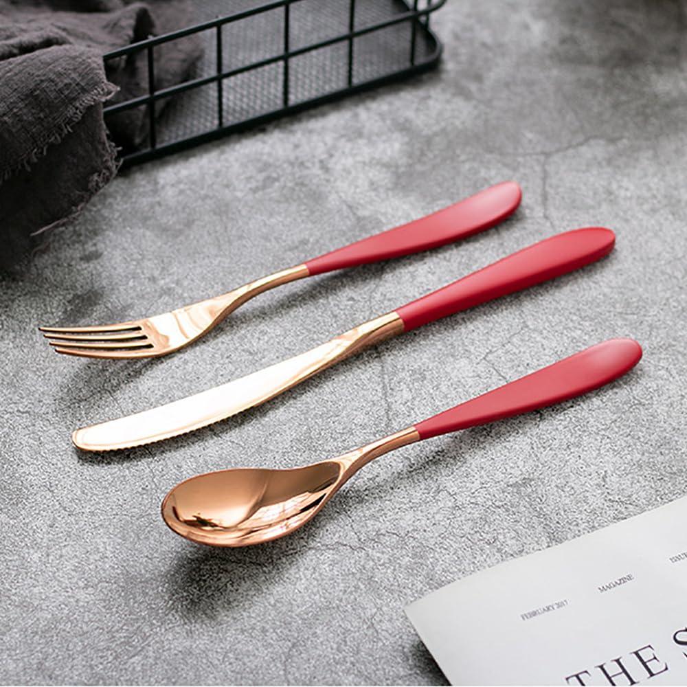 IKXO Red Silverware Set, 30-piece Stainless Steel Flatware Cutlery Set Forks and Spoons Simple & Modern Tableware For Home Party Restaurant Wedding Dinner, Service For 6Food-Grade Tableware Cutlery Set