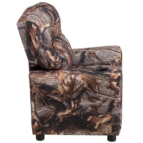 Flash Furniture Flash Furniture Chandler Vinyl Kids Recliner with Cup Holder and Safety Recline, Contemporary Reclining Chair for Kids, Supports up to 90 lbs., Camouflage