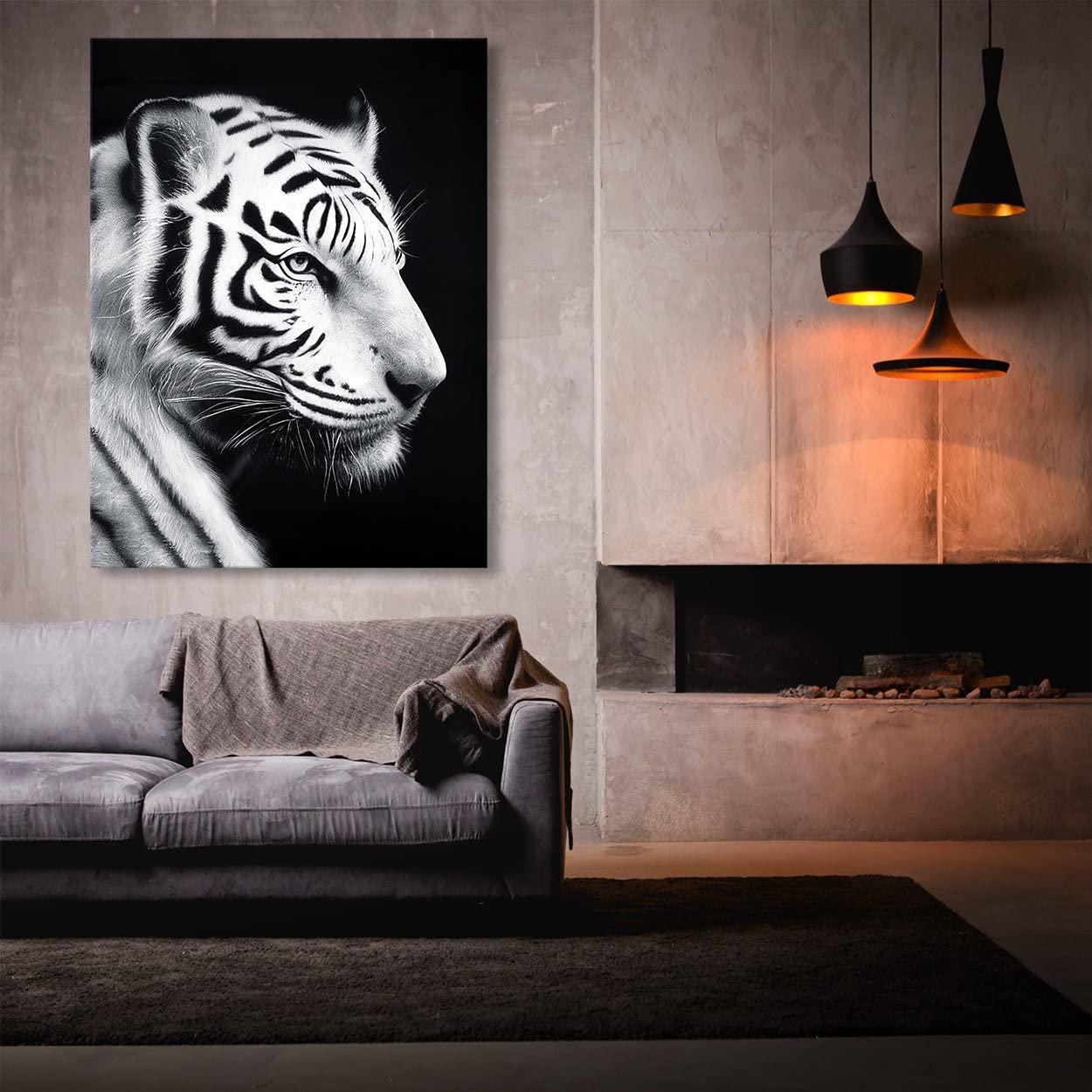 Sense Canvas Sense Canvas White Tiger Profile Black And White Canvas Art - Home Decor Wall Art Print Poster Painting Large 30x40 / 0.75\"