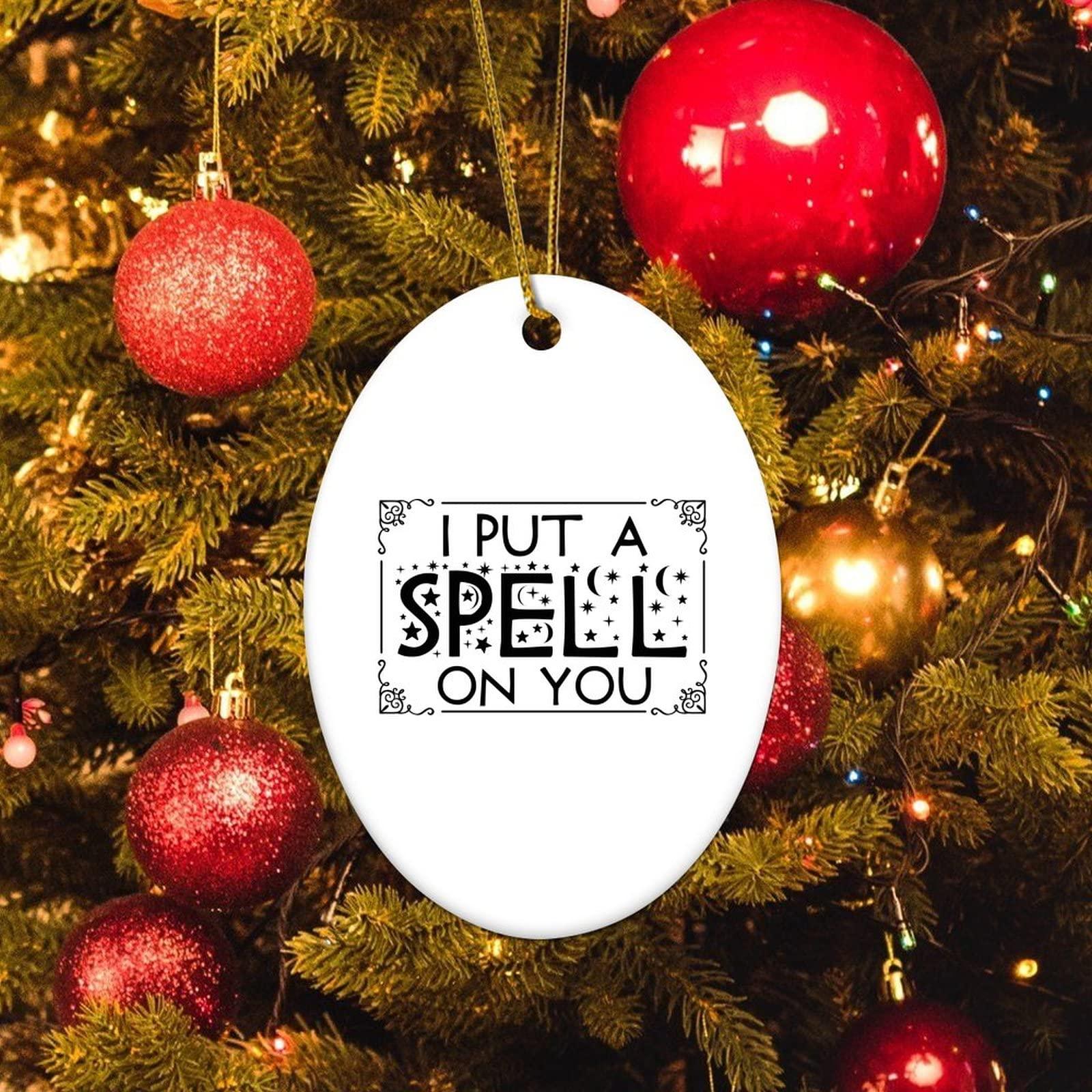 Generic Halloween I Put A Spell on You Ornaments Spooky Season Ceramic Ornament Xmas Holiday Handmade Keepsake Elegant Hanging Christmas Tree Decorations Style-9 Oval