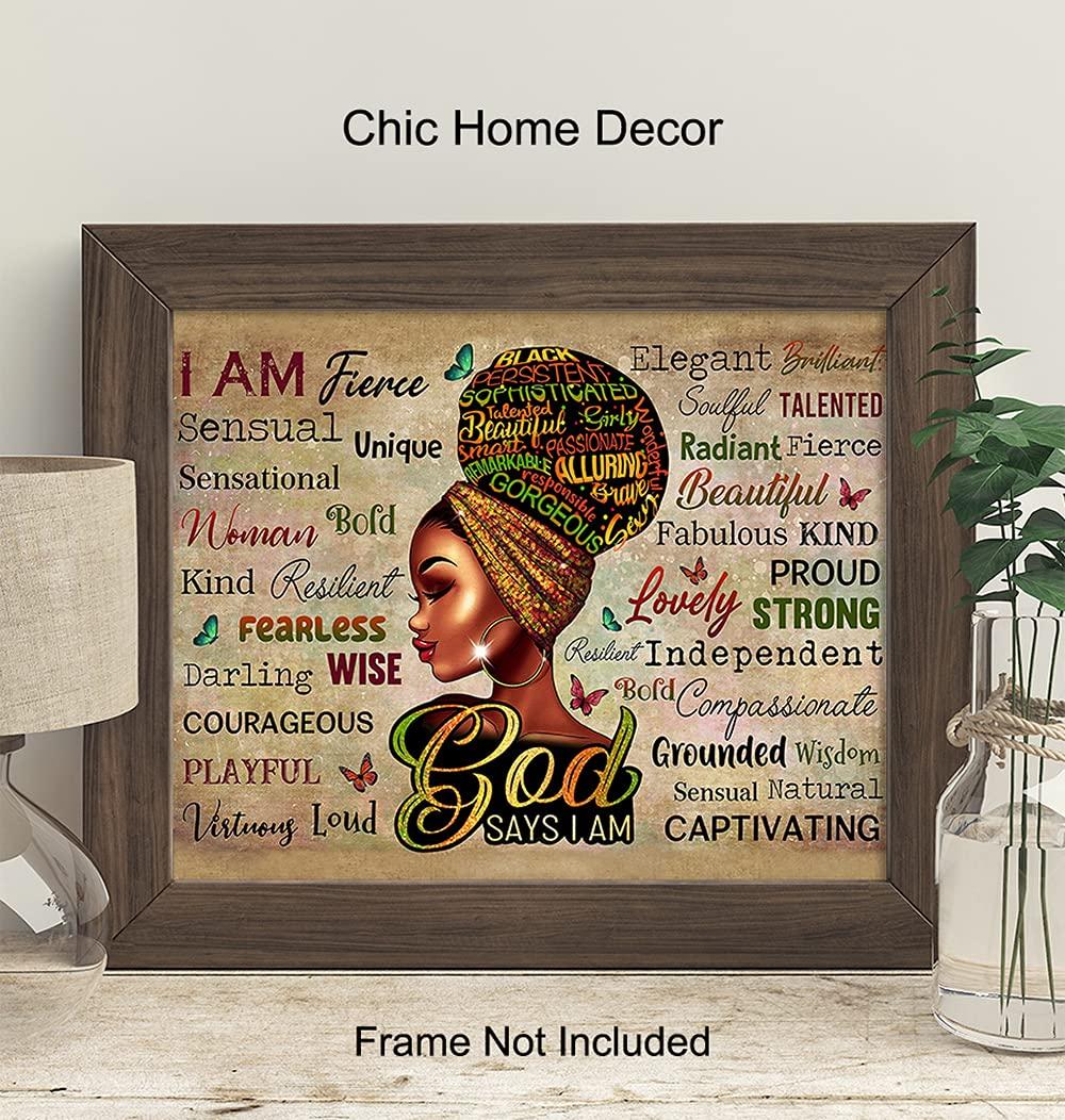 YELLOWBIRD ART & DESIGN African American Women Positive Affirmations - Black Wall Art - Religious Christian Gifts for African American Girls - Inspirational Spiritual Positive Quotes Sayings Poster Picture - God Says You Are