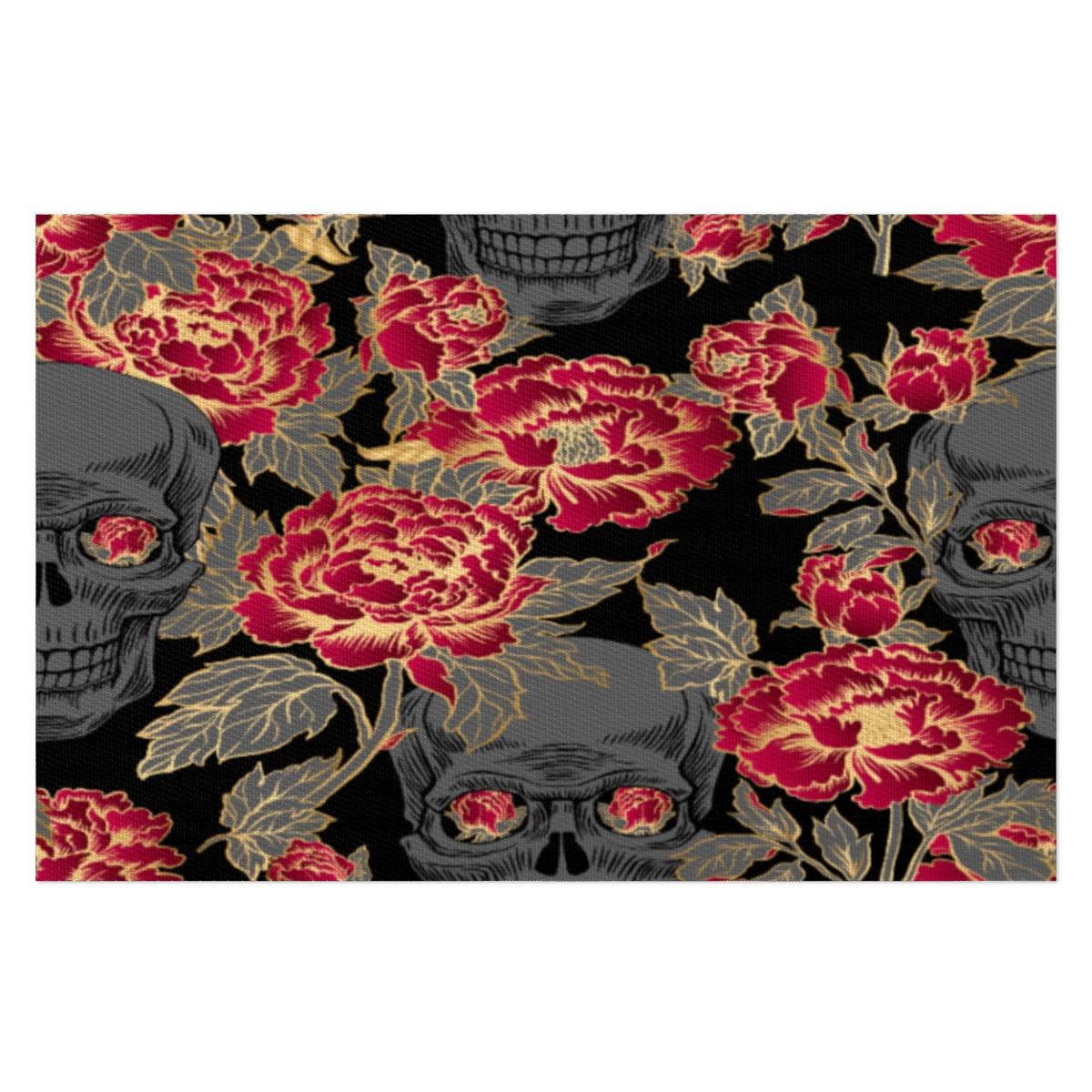 SEEKJOYS Placemats Creative Peony Prints Set of 4 12x18 Inch Stain Resistant Heat-Resistant Washable Durable PVC Table Mat for Home Decor Kitchen Table Skull Woven Vinyl Fall Placemats
