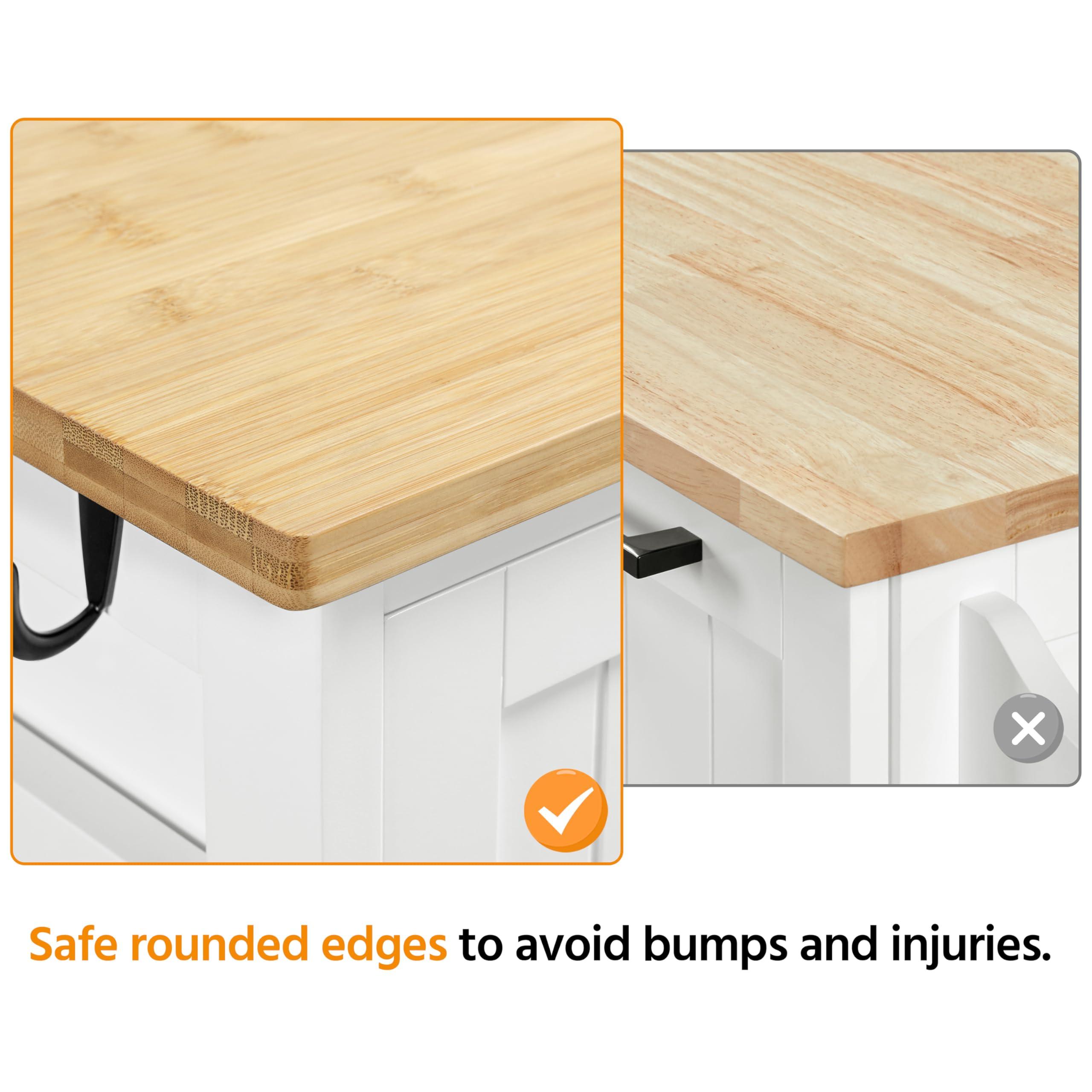 Yaheetech Yaheetech Kitchen Island Cart on Wheels with Bamboo Countertop, Rolling Serving Utility Trolley Cart with 3 Drawers, 3 Removable Shelves & Lockable Casters, Storage Cabinet for Dining Room, Bar, White