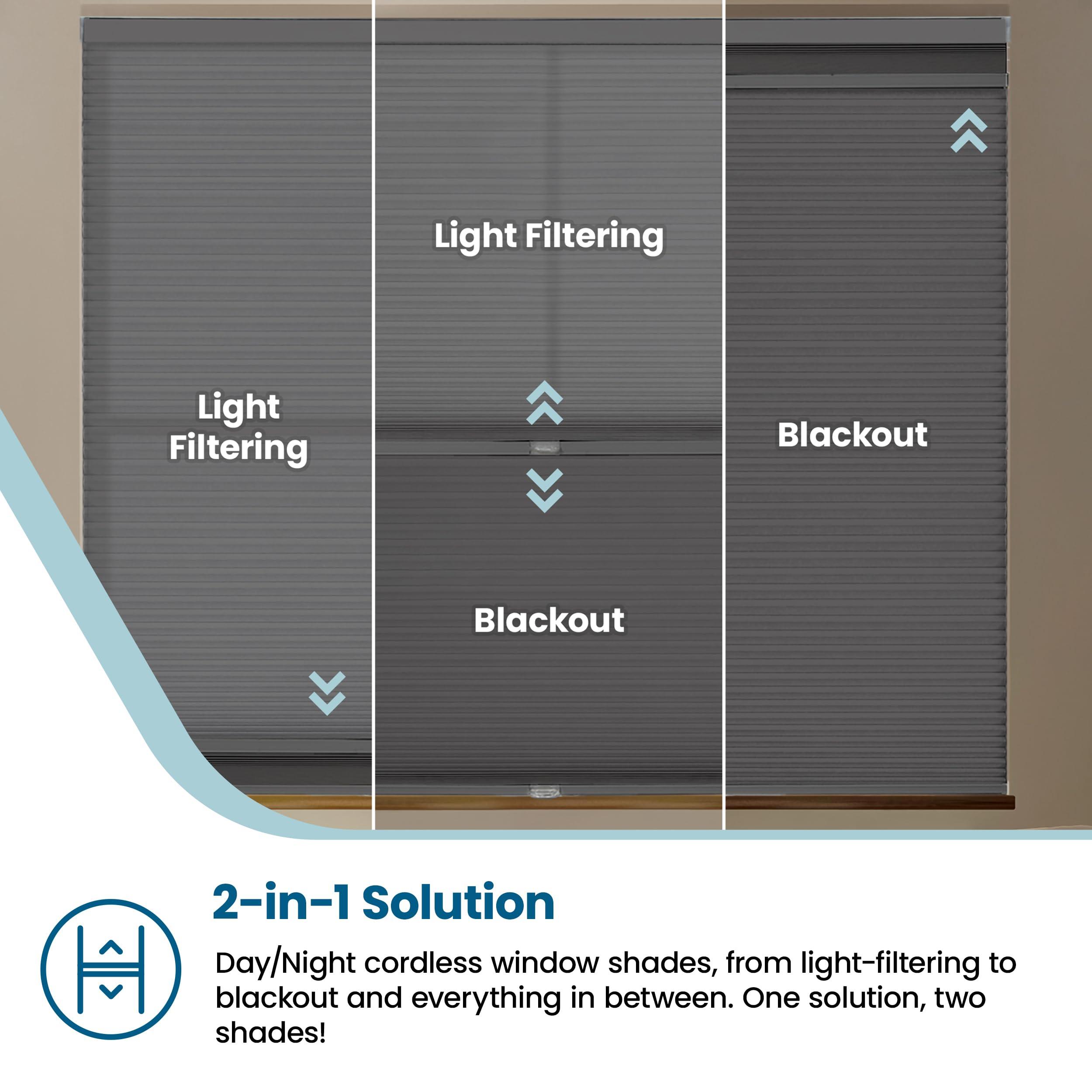 BlindsAvenue BlindsAvenue Cordless Day/Night Cellular Honeycomb Shade, 9/16" Single Cell, Anthracite, Size: 53" W x 48" H