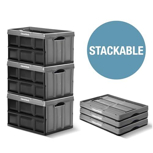 CleverMade CleverMade Collapsible Storage Bin, Royal Blue, 3PK - 62L (16 Gal) Stackable Storage Containers, Holds 100lbs Per Bin - Plastic Storage Bins for Organizing, Closet Storage, Garage Storage