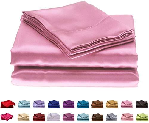 GEM BEDDING Angel\'s Bedding - Luxurious Ultra Soft Silky Satin 7-Piece Bed Sheet Set with Duvet Set Pink, Twin XL