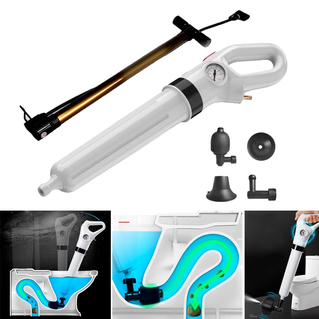N\\H Toilet Plunger, Air Drain Blaster Kit, Clog Remover, Powerful Manual Pneumatic Dredge Equipment with Replaceable Heads & Visual Barometer, for Clogged Toilet Sink Sewer Pipe Dredge