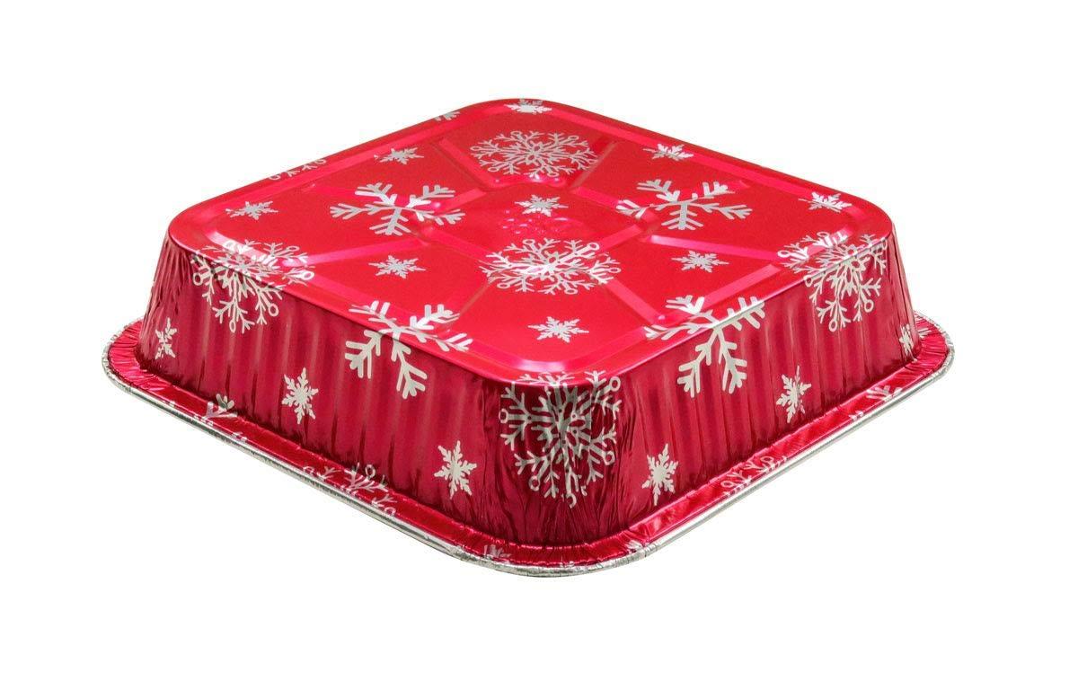 Durable Packaging Durable Packaging Disposable Aluminum Foil Red Holiday Cake Pan with Clear Dome Lid - 8 x 8 Inches - Perfect for Baking, Cooking - 9101X, 50 Count