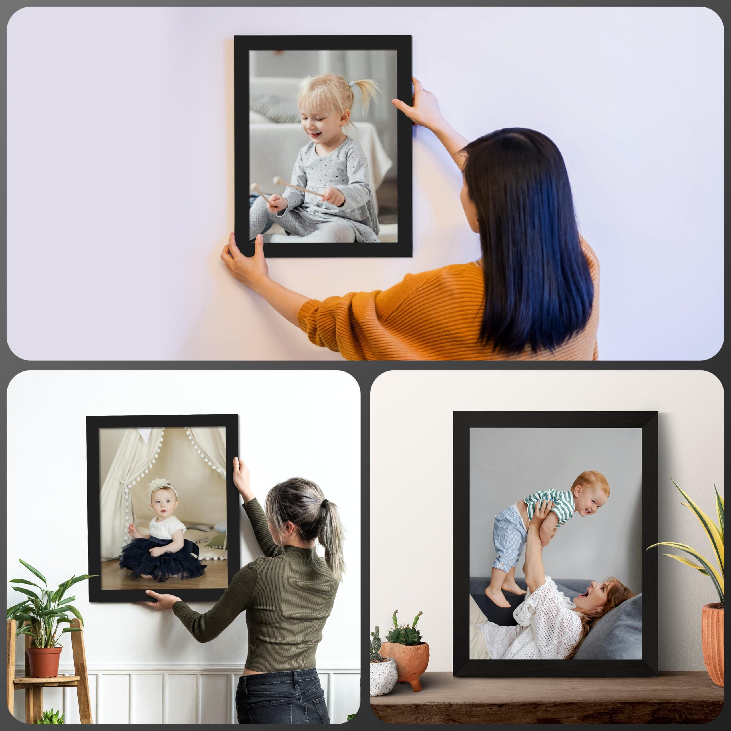 M Modern Memory Design Modern 11x9 Black Picture Frame Wood with Real Glass - Wall Hanging - Real Wooden Edge - 9x11 Frame Size For Family Photo Portrait, Poster Prints, Documents, Art Print- Modern Memory Design