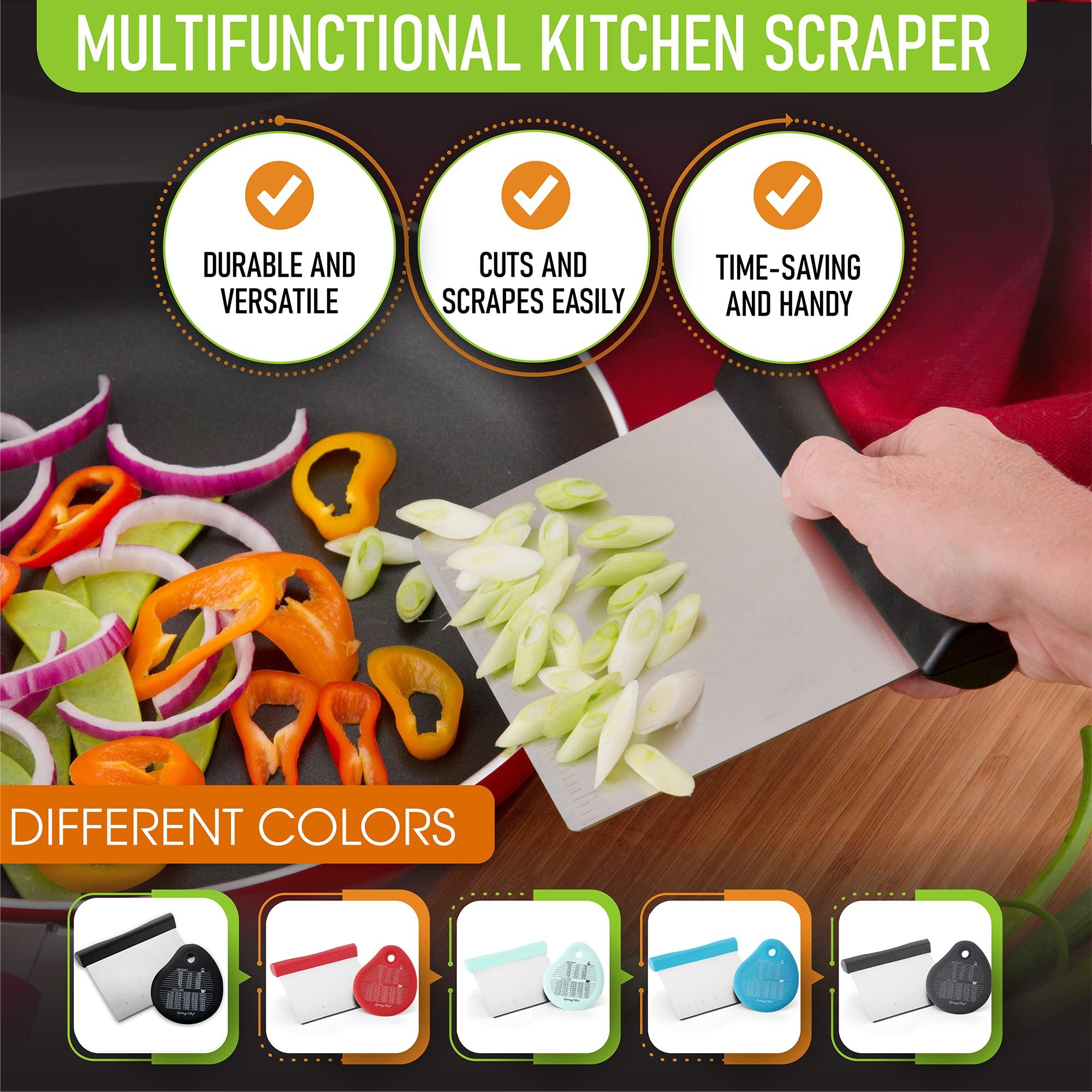 Spring Chef Spring Chef Round Stainless Steel Measuring Spoons, Set of 8 & Bench Scraper With Bonus Bowl Scraper, Black - 2 Product Bundle