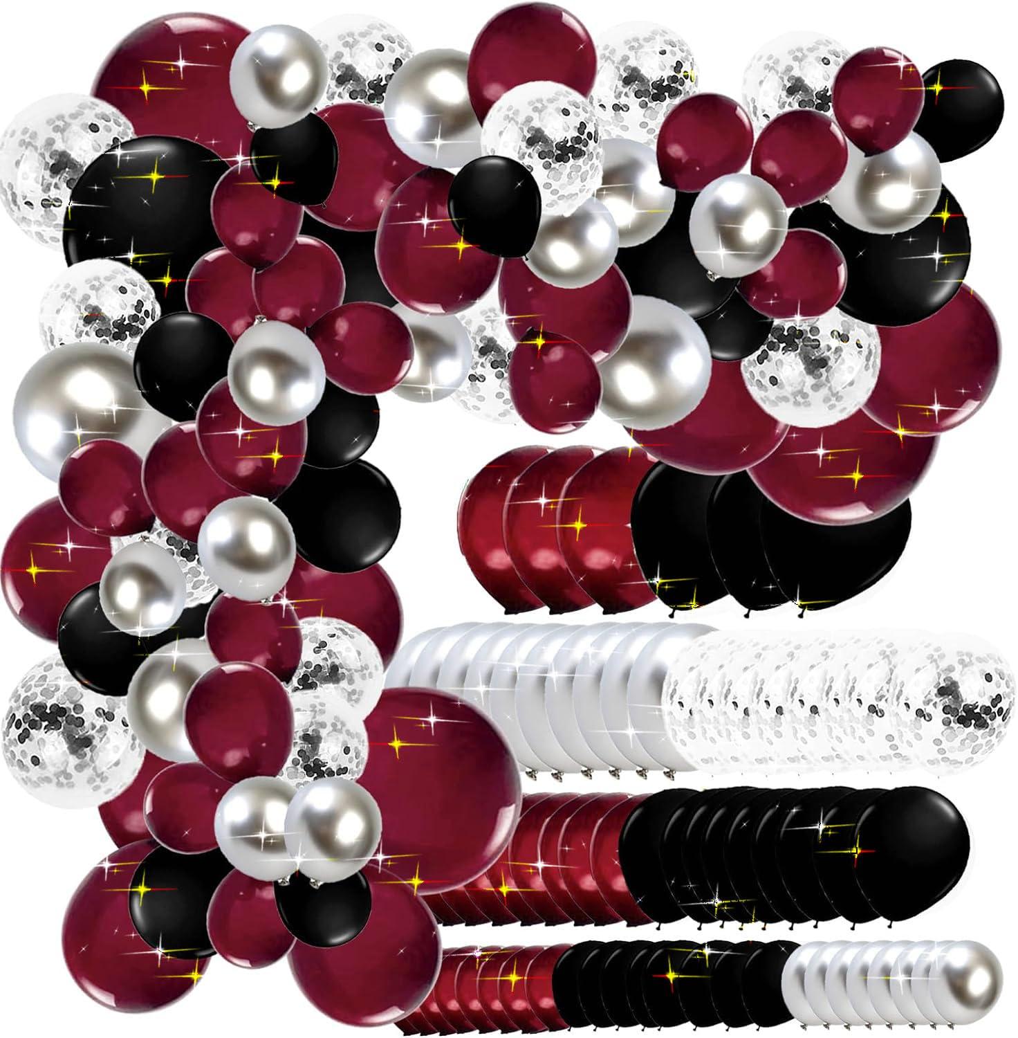 Qian\'s Party Graduation Party Decorations Maroon Black 2024/Burgundy Black Graduation Decorations Class of 2024/Burgundy Black Balloons/114Pcs Burgundy Silver Black Balloon Birthday Wedding/Maroon Black Birthday
