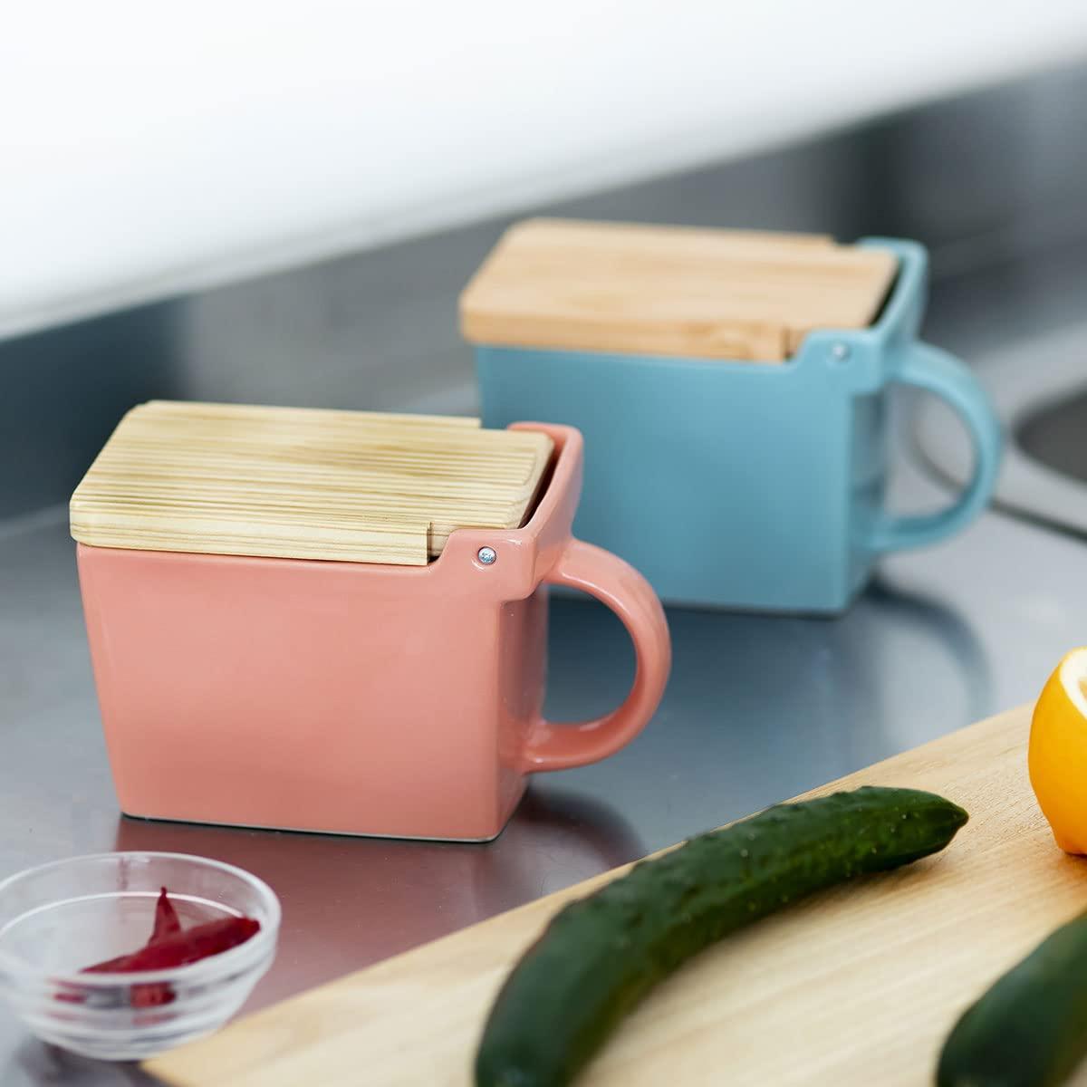 ZERO JAPAN() Zero Japan Bee House Premium Salt Box with Hinoki Lid - Container for Sea Salt, and Spices - Elegant Cellar for Kitchen Countertop - Ice Blue, 16 oz