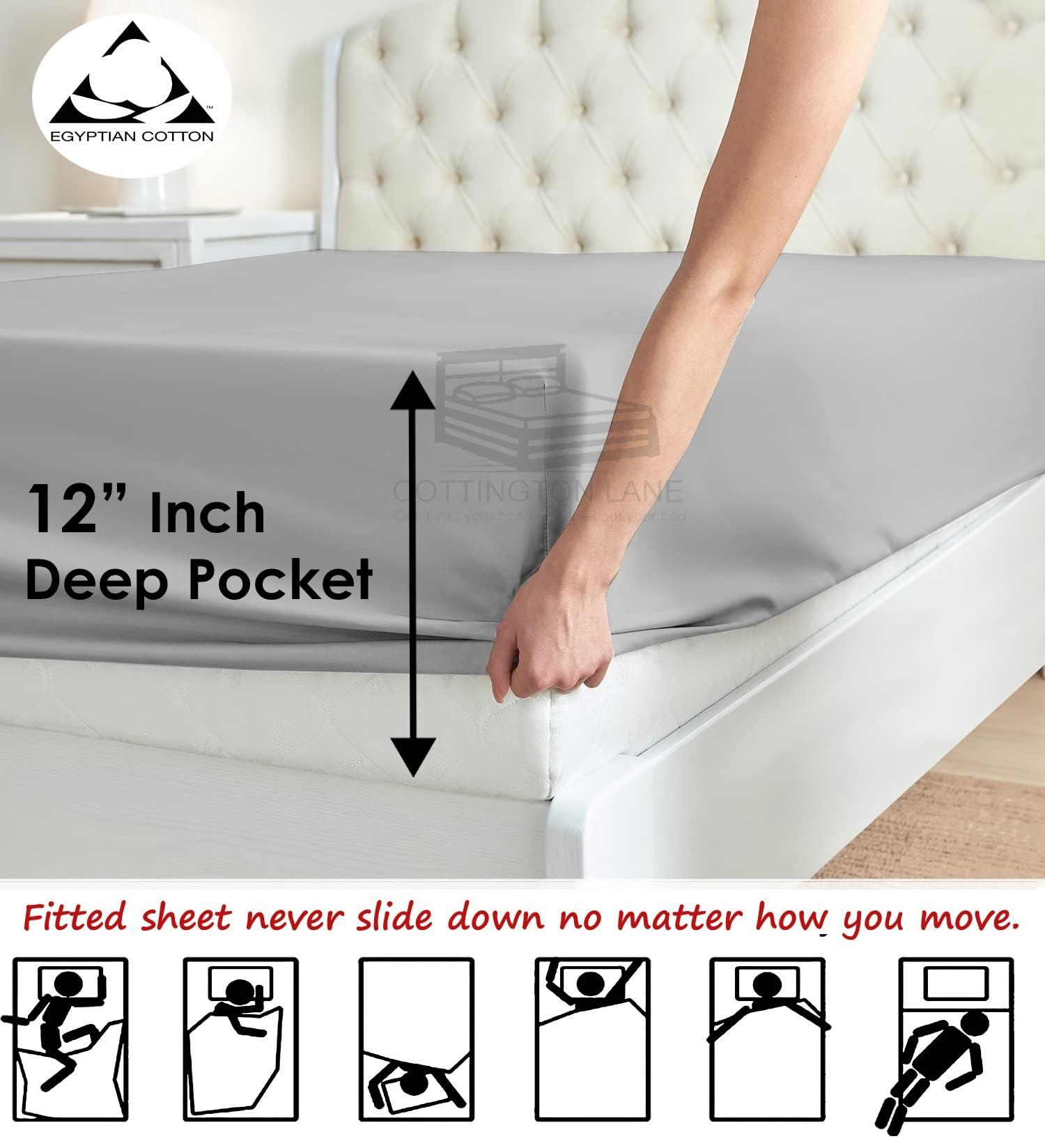 Cottington Lane Split King Sheets Sets for Adjustable Bed-Split King Sheets-12 Inch Deep Pocket Split King Sheet Sets Cotton-Twin XL Deep Fitted Sheets(Silver Grey Solid-12 Inch Deep Pocket Split King Fitted Sheet)