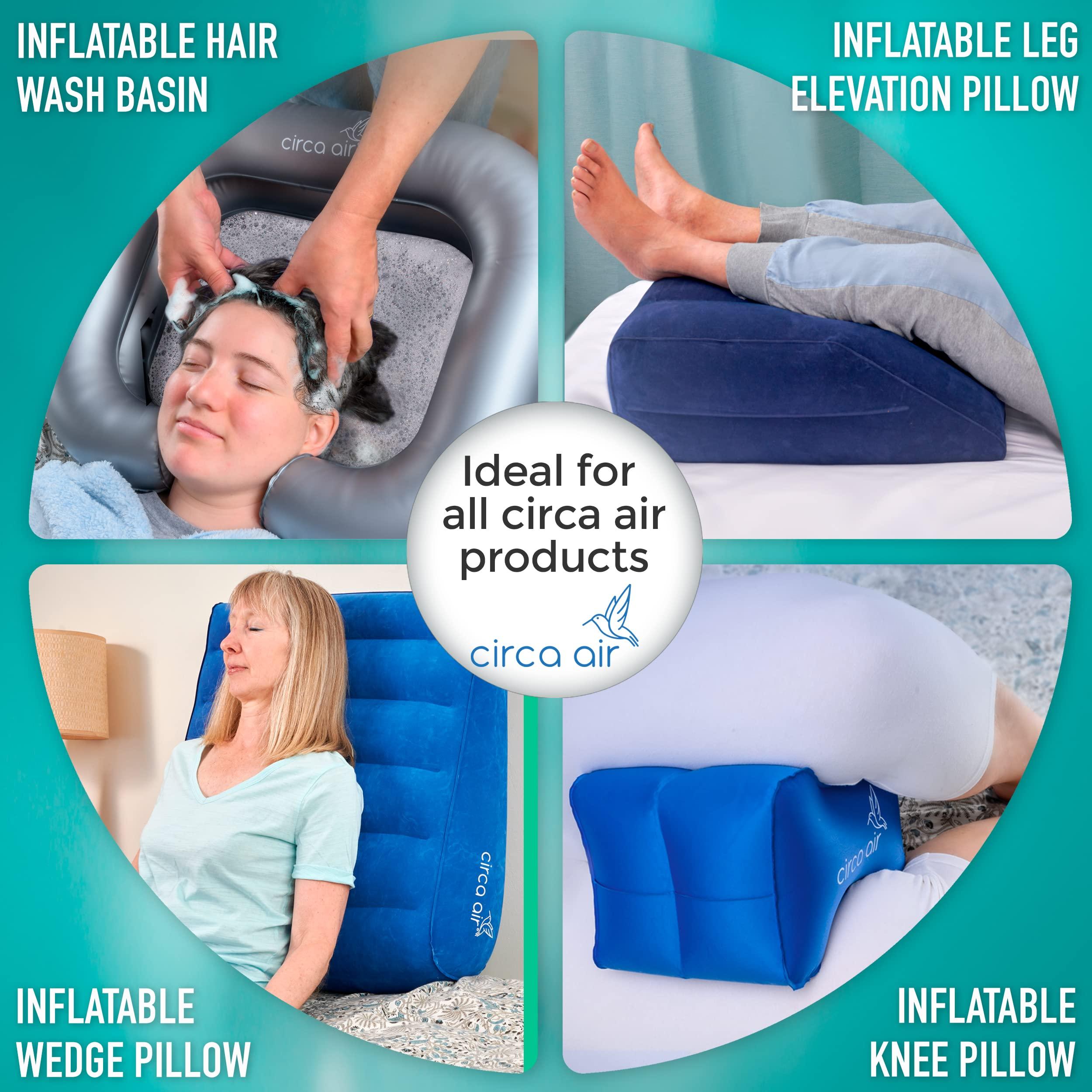 Circa Air Circa Air Inflatable Knee Pillow (Blue) and Mini Pump Bundle - Travel Knee Pillow for Side Sleepers, Sciatica Relief, or Joint Pain + Rechargeable USB Mini Air Pump, Small Portable Travel Pump