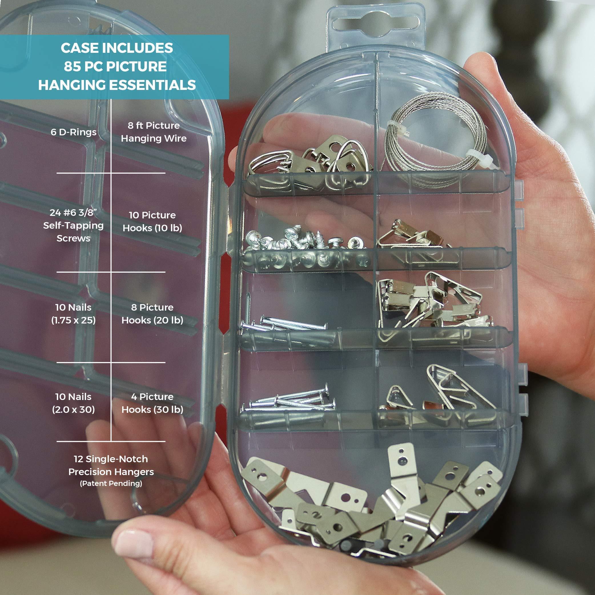 Go Hang It! Go Hang It! Pro, All-in-One Picture Hanging Kit - Picture Leveling and Hanging Tool - Hang Sawtooth/Wire Hangers - Wall Hanging Kit and Level Tool - Hardware Case with 85-Piece Hanging Essentials