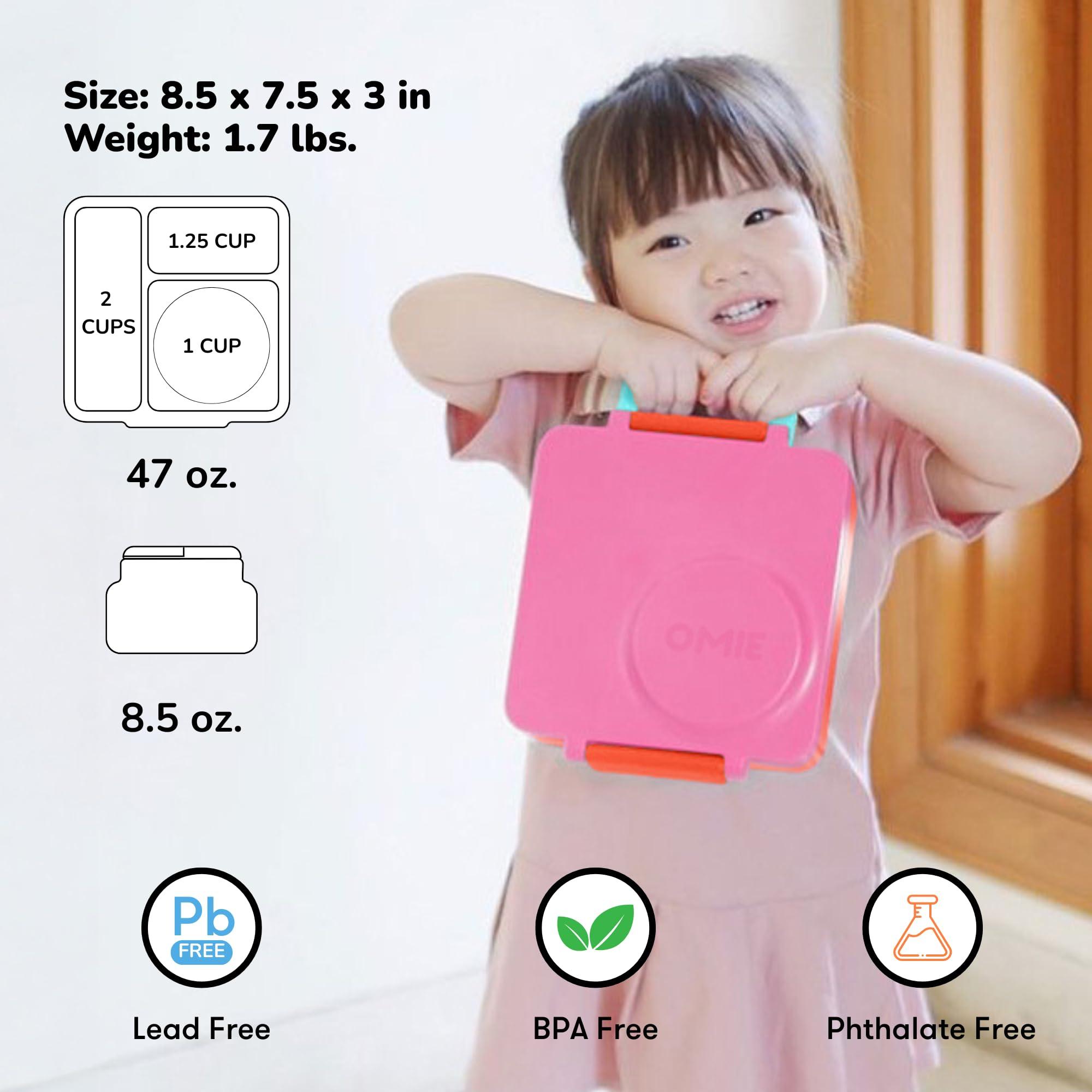 Omie OmieBox Bento Box for Kids - Insulated with Leak Proof Thermos Food Jar - 3 Compartments, Two Temperature Zones (Single) (Packaging May Vary)