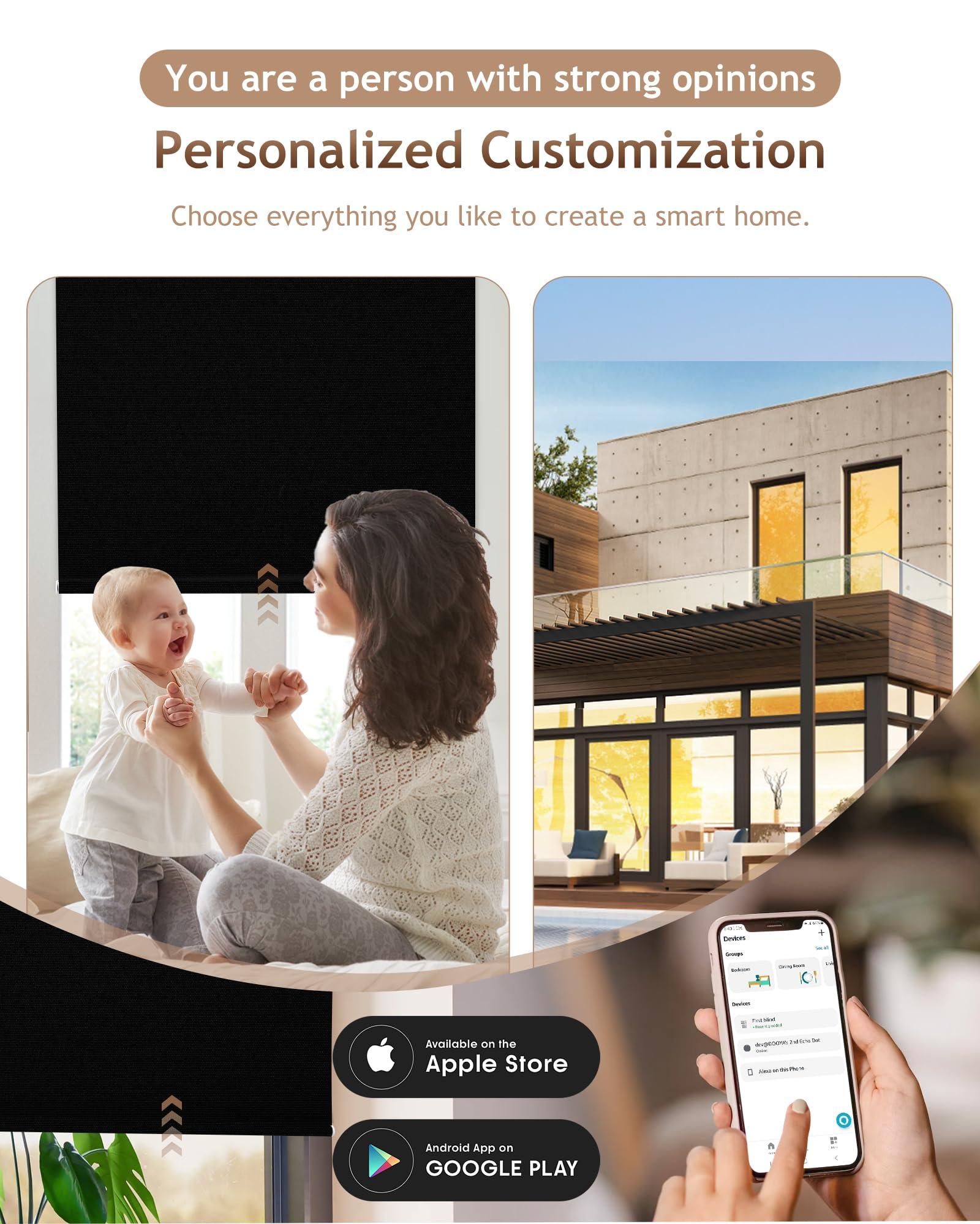 KINCMO Motorized Blinds with Remote: Kincmo 100% Blackout Roller Shades Work with Apple Homekit,Alexa,Google Home, Customized Automatic Blinds, Electric Blinds with App,Voice Control (Vinyl Black)