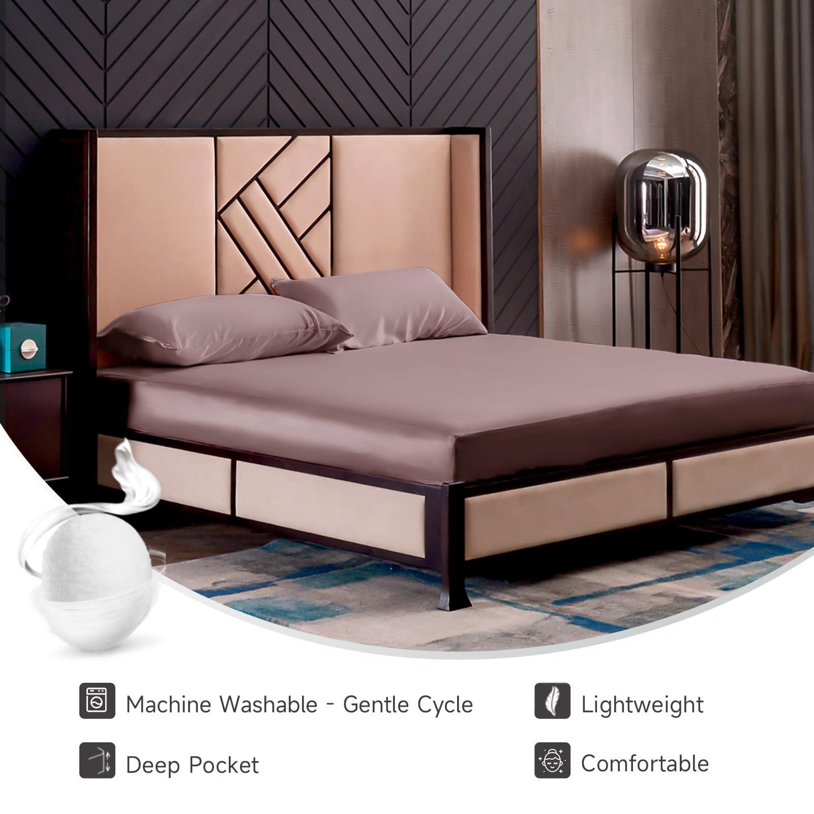 THXSILK THXSILK Silk Cal. King Fitted Sheet 3Pcs Set, 6A+ Top Grade 100% Pure Mulberry Silk Bed Sheets Set Luxury Bedding Sheet for Hair and Skin, 1 Fitted Sheet with 2 Pillowcases, Purple