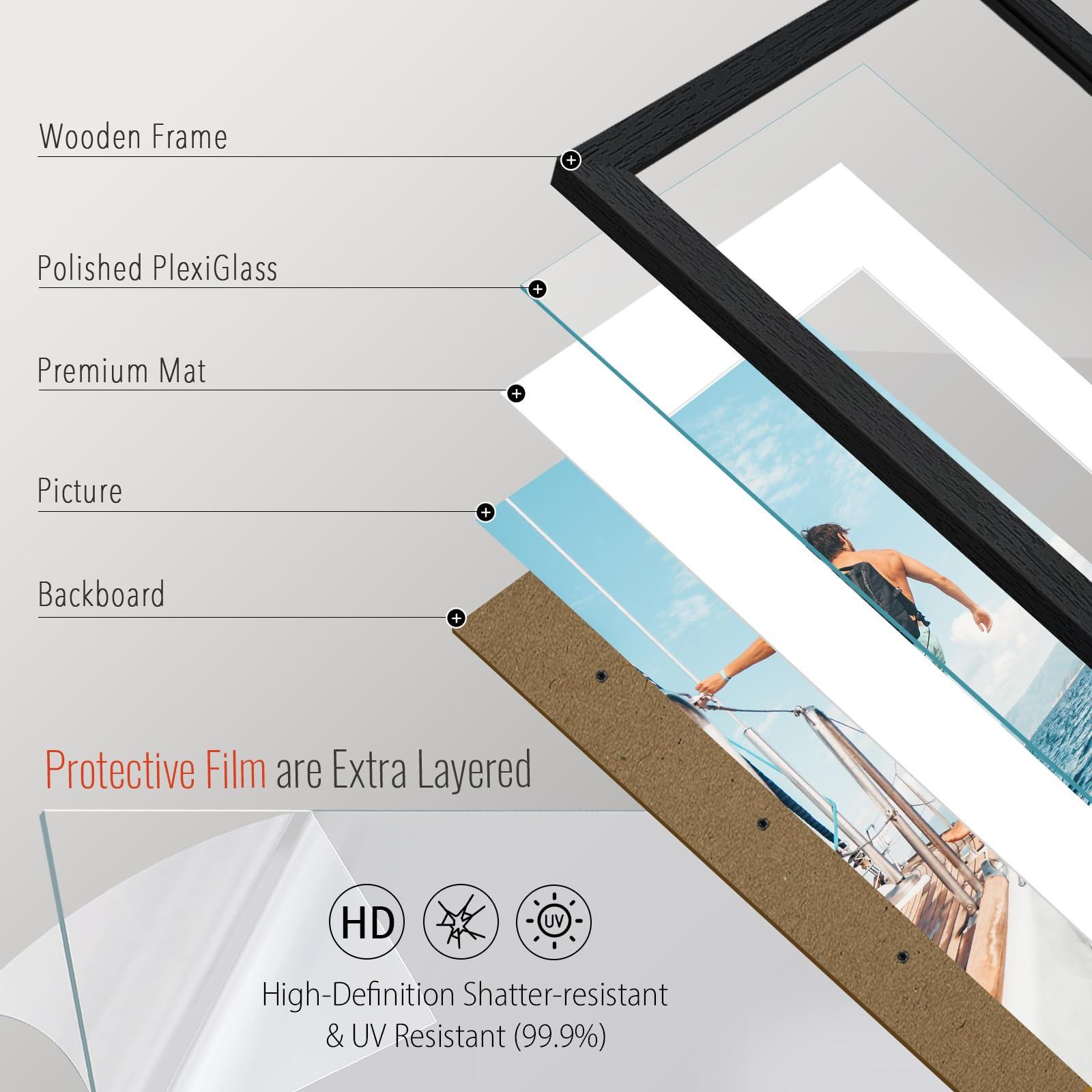 VCK VCK 16x24 Poster Frame Black 2 Pack - with Mat 12x18, Textured Exclusive Solid Wood Picture Frame, Wall Mounting Hanging