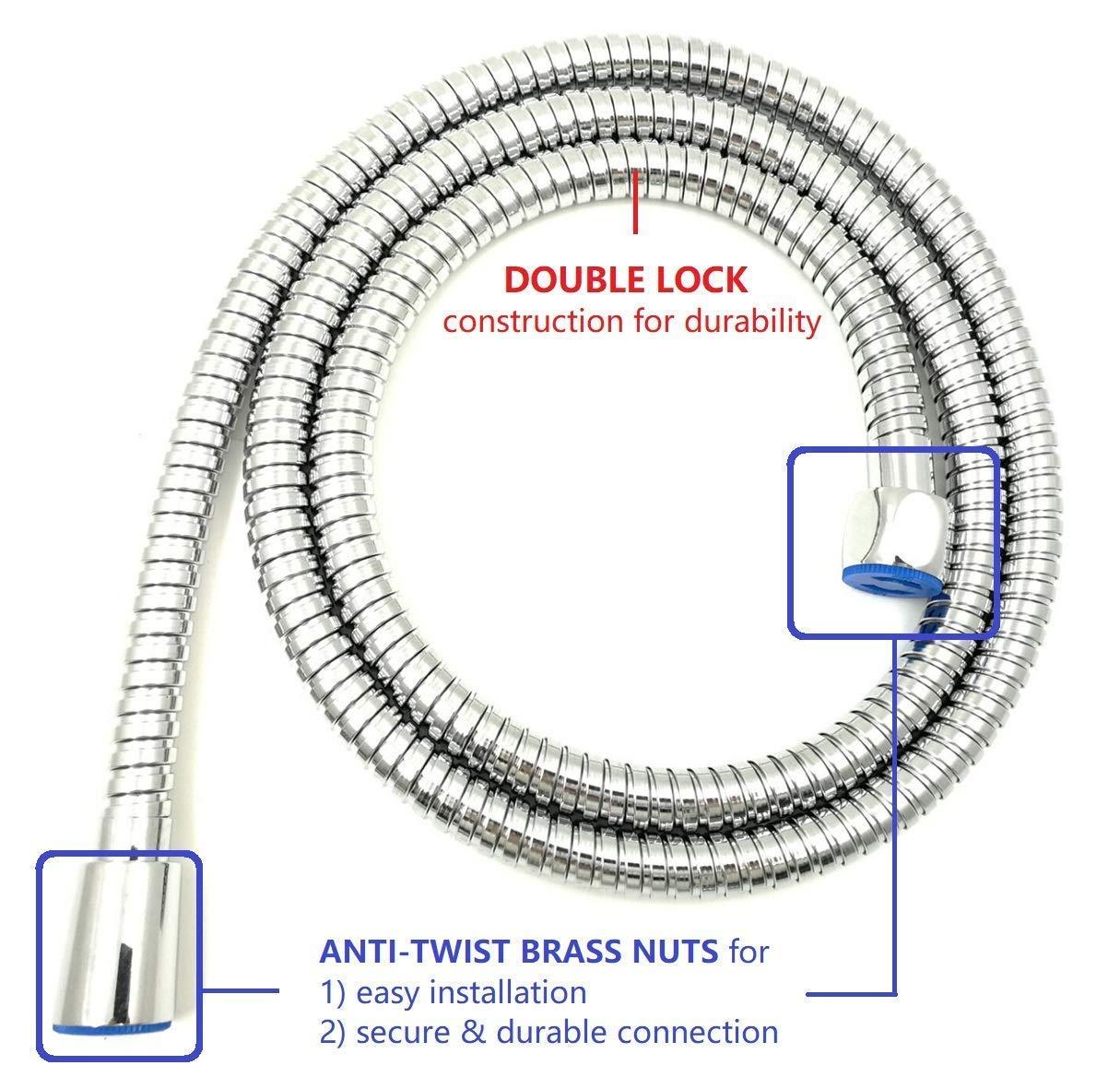 Ana Bath Ana Bath LSS5430CCP 4 Inch 5 Multi-Function Blue LED Light Dual Shower Head Combo Shower System with BRASS connector & 5-ft Stainless Steel Shower Hose - Premium Chrome