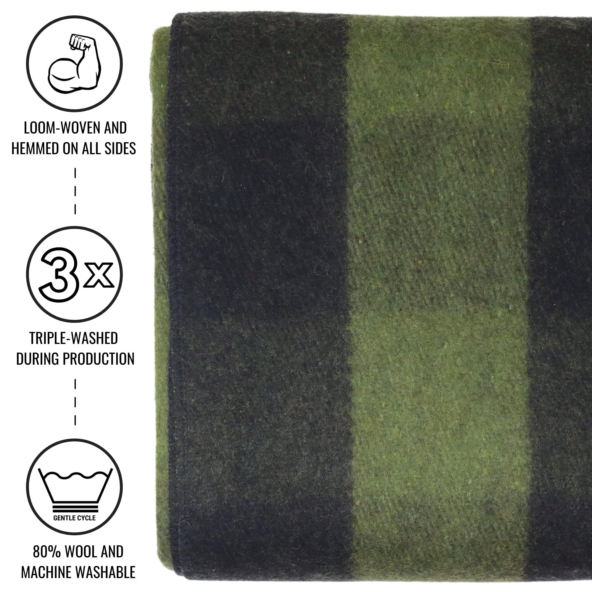 Arcturus Arcturus Plaid Wool Blankets in Green Buffalo - 4.5lbs Warm, Heavy, Washable, Large Bundle Large Insulated Woobie Camping Blanket in Black 7.5 x 7.5 FT