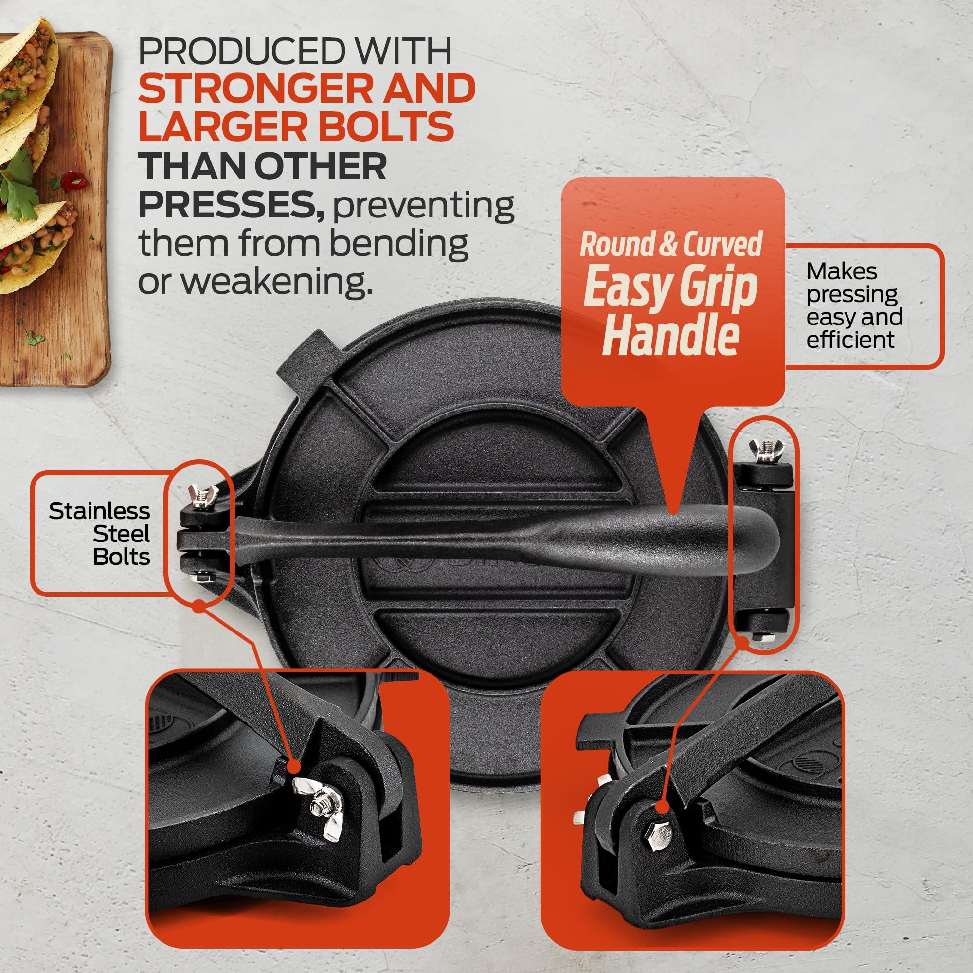 SIRCLES SIRCLES Tortilla Press 12 Inch Cast Iron - Extra Large, Heavy Duty 12 Inch Tortilla Press - Ebook Tortilla recipes - 5 Non-Slip Rubber Feet - Pre-Seasoned - Prensa Para Tortillas De 12 Pulgadas Grande
