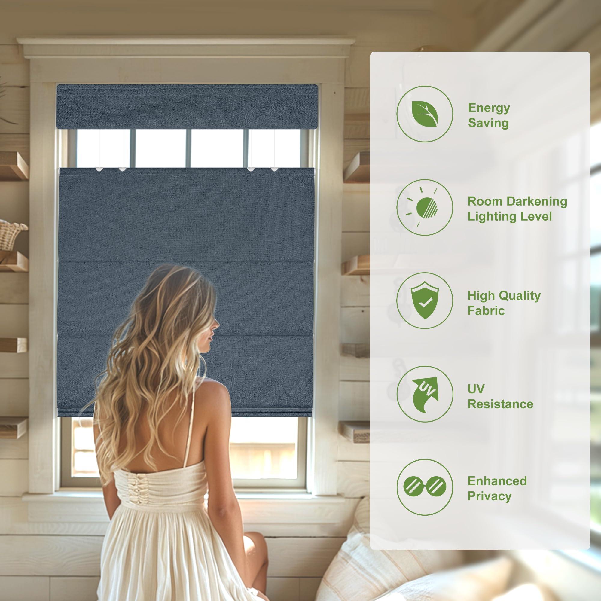 MoDanCeQ MoDanCeQ Top Down Bottom Up Roman Shades for Windows, Blackout Cordless Roman Blinds, Easy to Install Thermal Insulated Window Blind for Kitchen, Blue, 27.5" W x 64" H