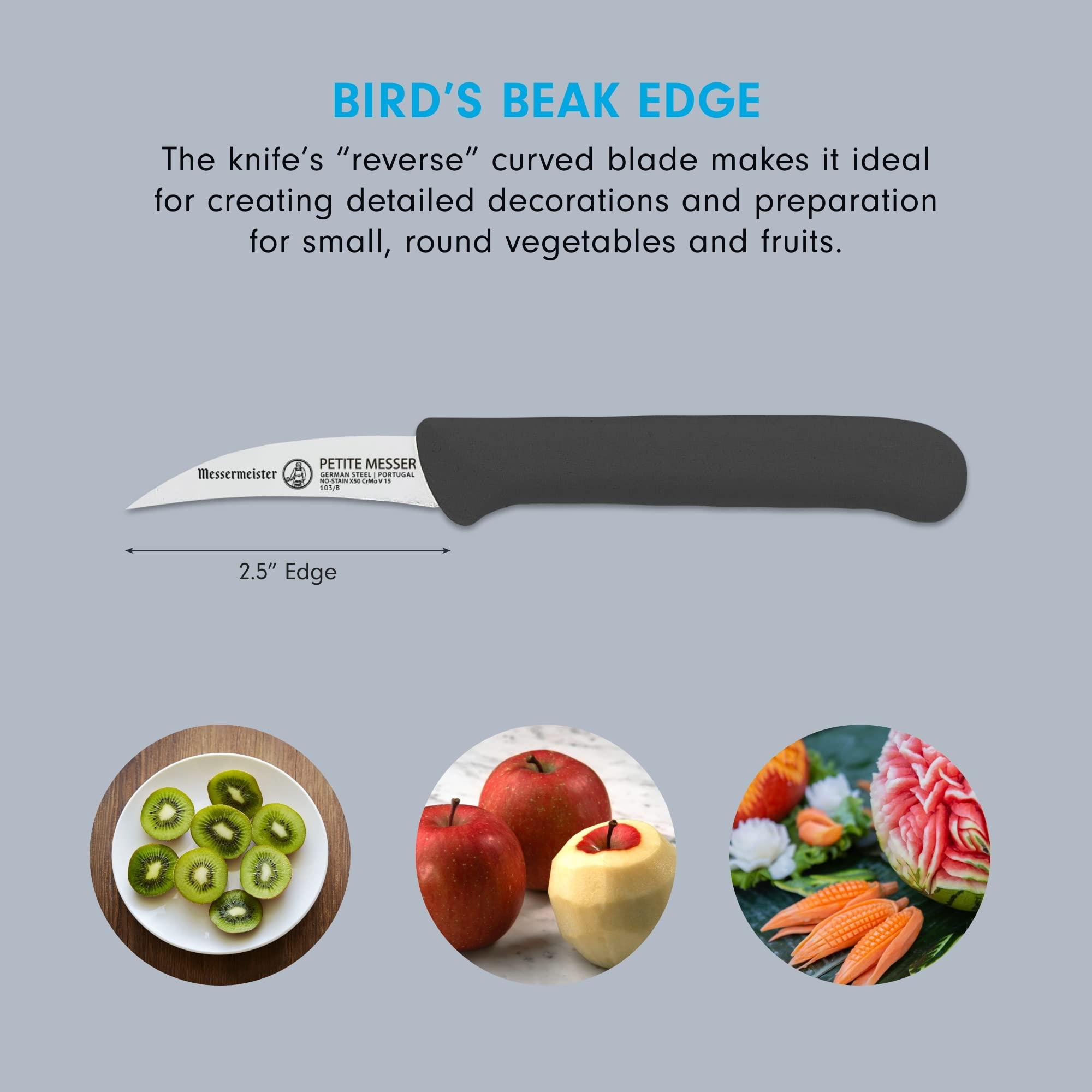 Messermeister Messermeister Petite Messer 2.5” Bird’s Beak Parer with Matching Sheath, Black - German 1.4116 Stainless Steel & Ergonomic Handle - Lightweight, Rust Resistant & Easy to Maintain