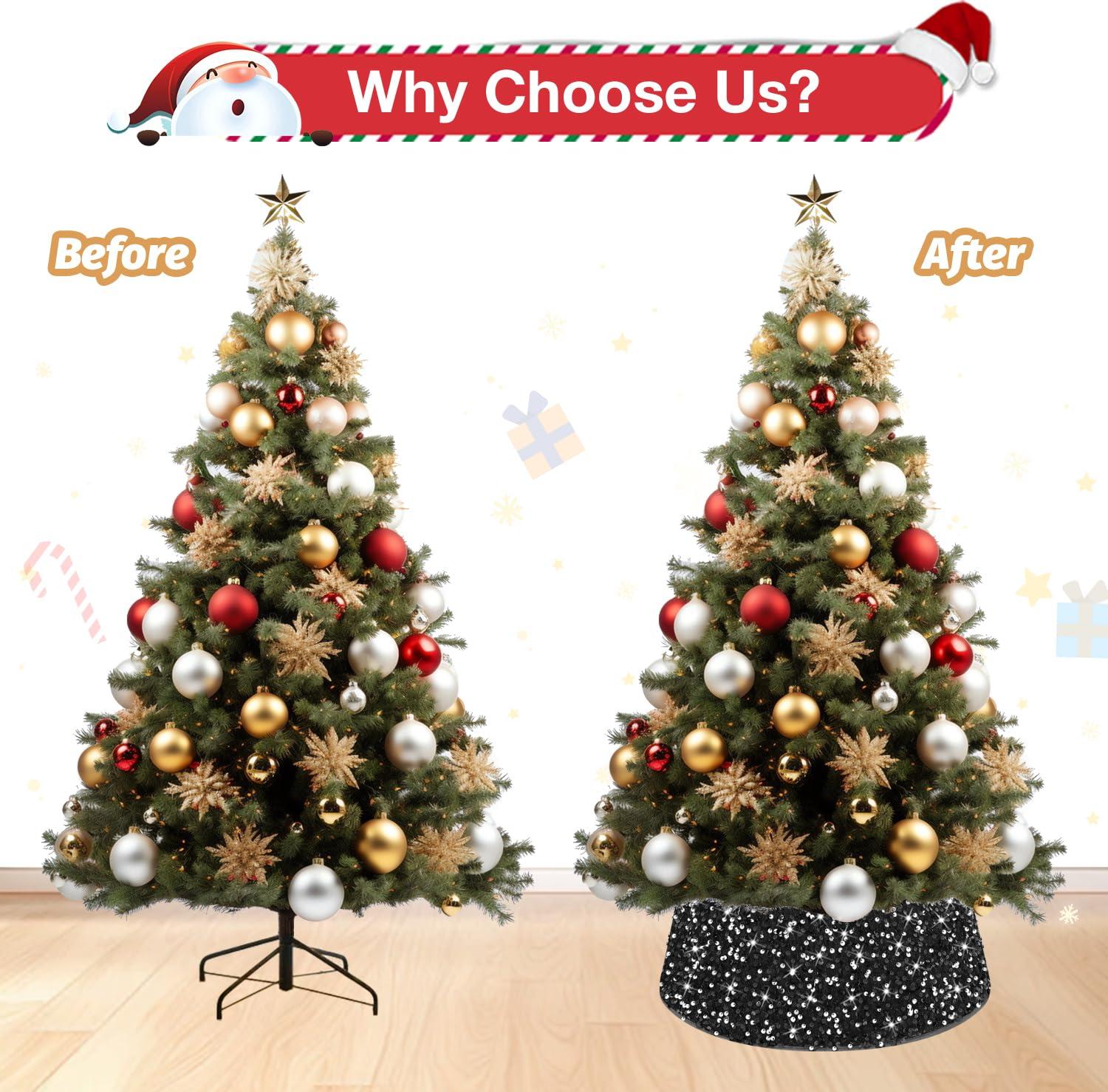 BSHSPX BSHSPX Halloween Tree Collar Black Christmas Tree Collar 23.6 inch Christmas Tree Ring Halloween Tree Skirt Round Tree Stand Collar Christmas Tree Collars for Artificial Trees Holiday Decorations