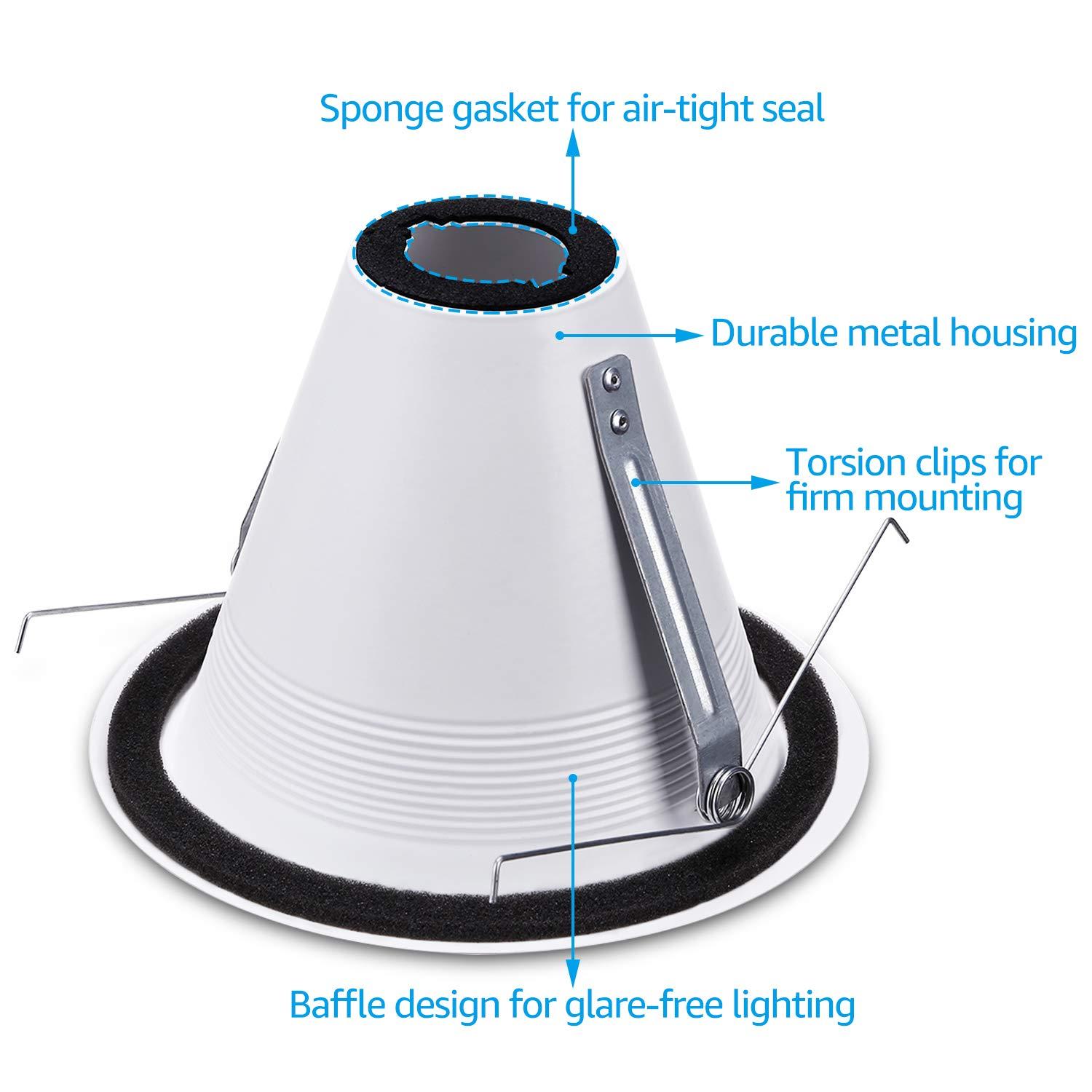 TORCHSTAR TORCHSTAR 6 Inch Recessed Can Light Trim, Air Tight Baffle Trim, IC-Rated Anti-Glare, Self-Flanged, White, Pack of 6