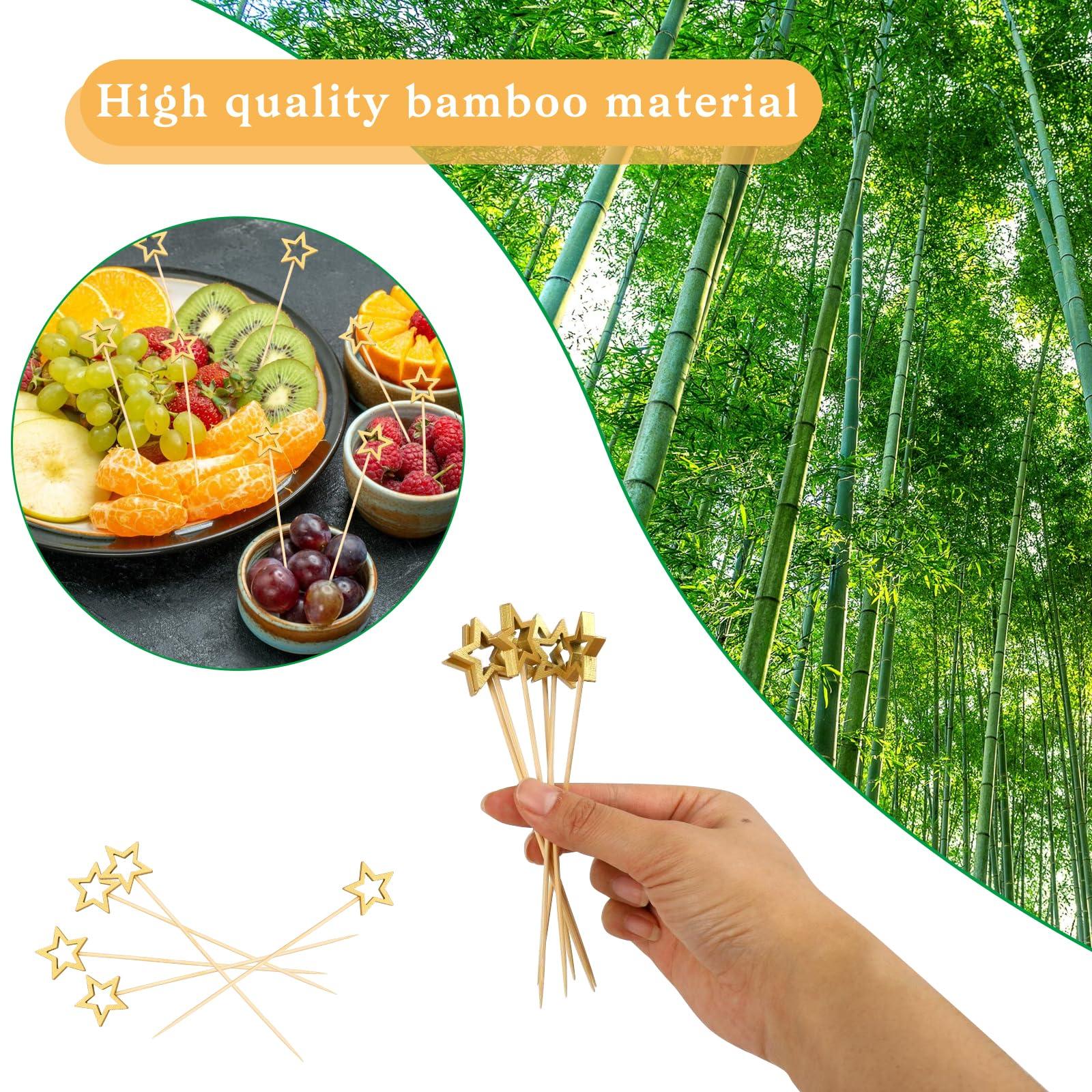 Aiyorse 100PCS Gold Star Bamboo Cocktail Picks, 5.5 Inch Christmas Fancy Toothpicks for Appetizers, Decorative Cocktail Picks for Party Decoration, Appetizer Skewers for Charcuterie Drinks Desserts Fruit